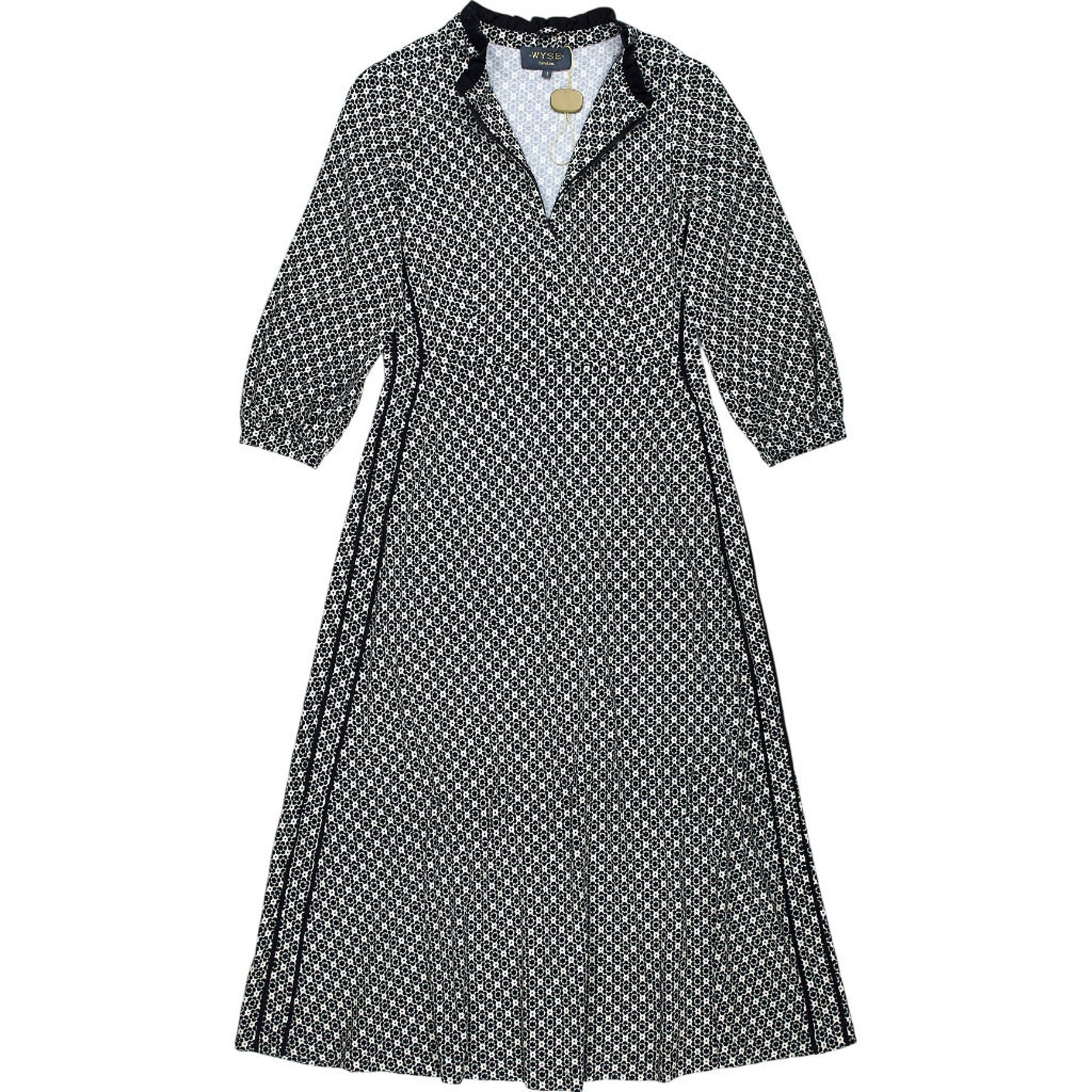 Wyse Black Patterned Midi Dress