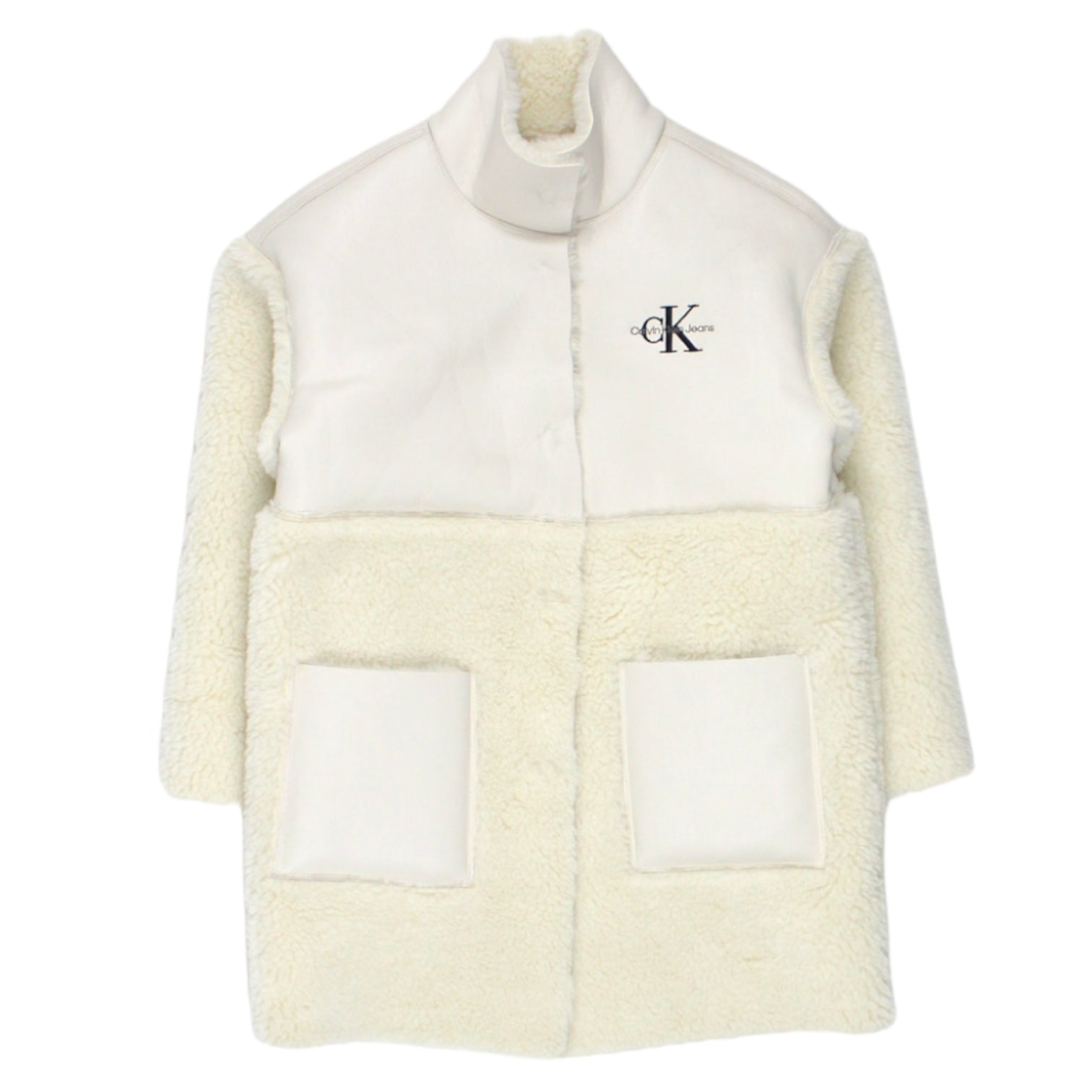 Calvin Klein Cream Faux Fur Leather Coat