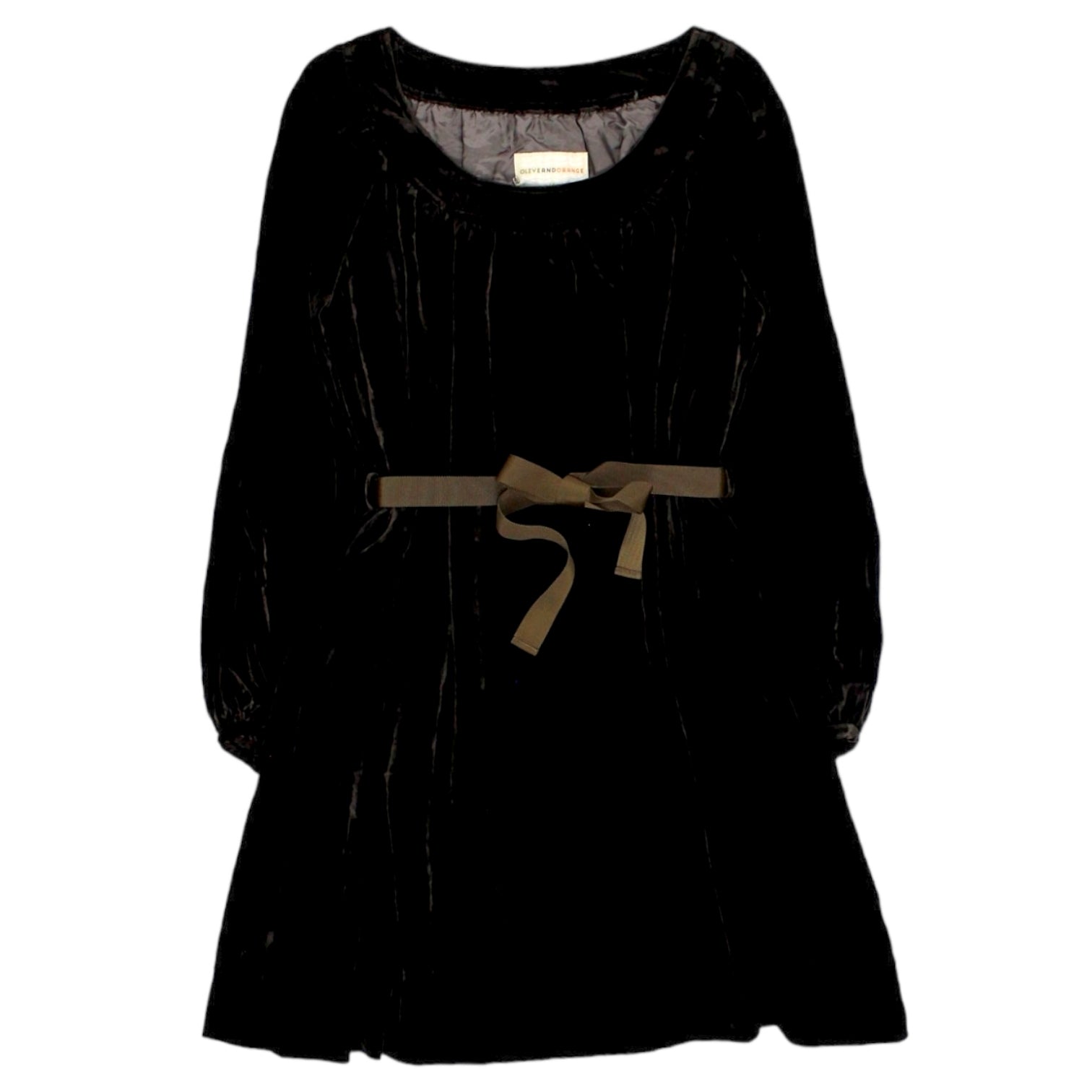 Olive & Orange Mushroom Velvet Smock Dress