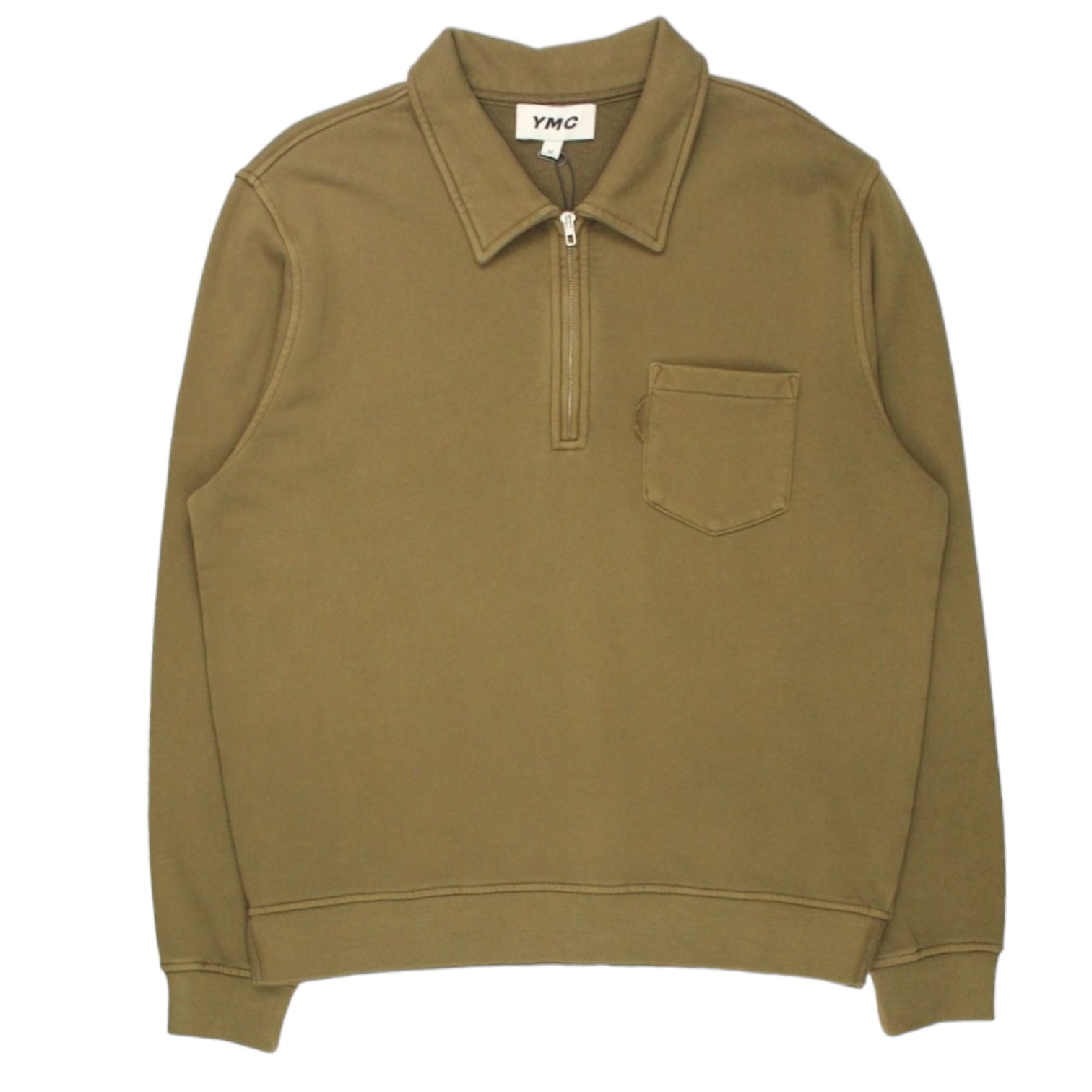 YMC Khaki Green 1/4 Zip Sweatshirt | Shop from Crisis Online