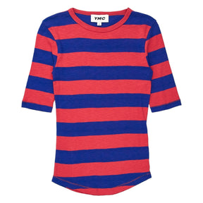 YMC Red/Blue Stripe Elbow Length T Shirt