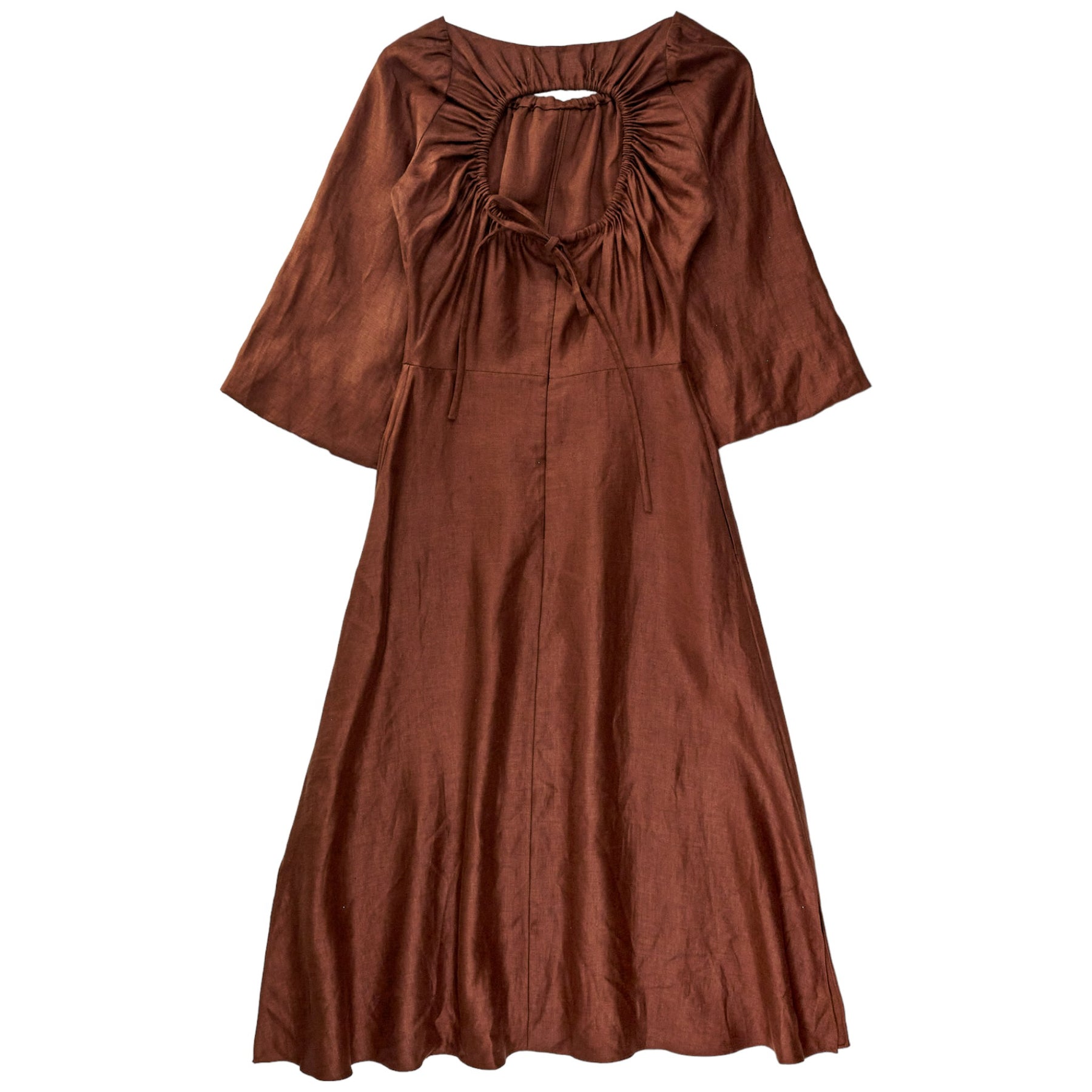 Osman Brown Linen Cut-Out Dress