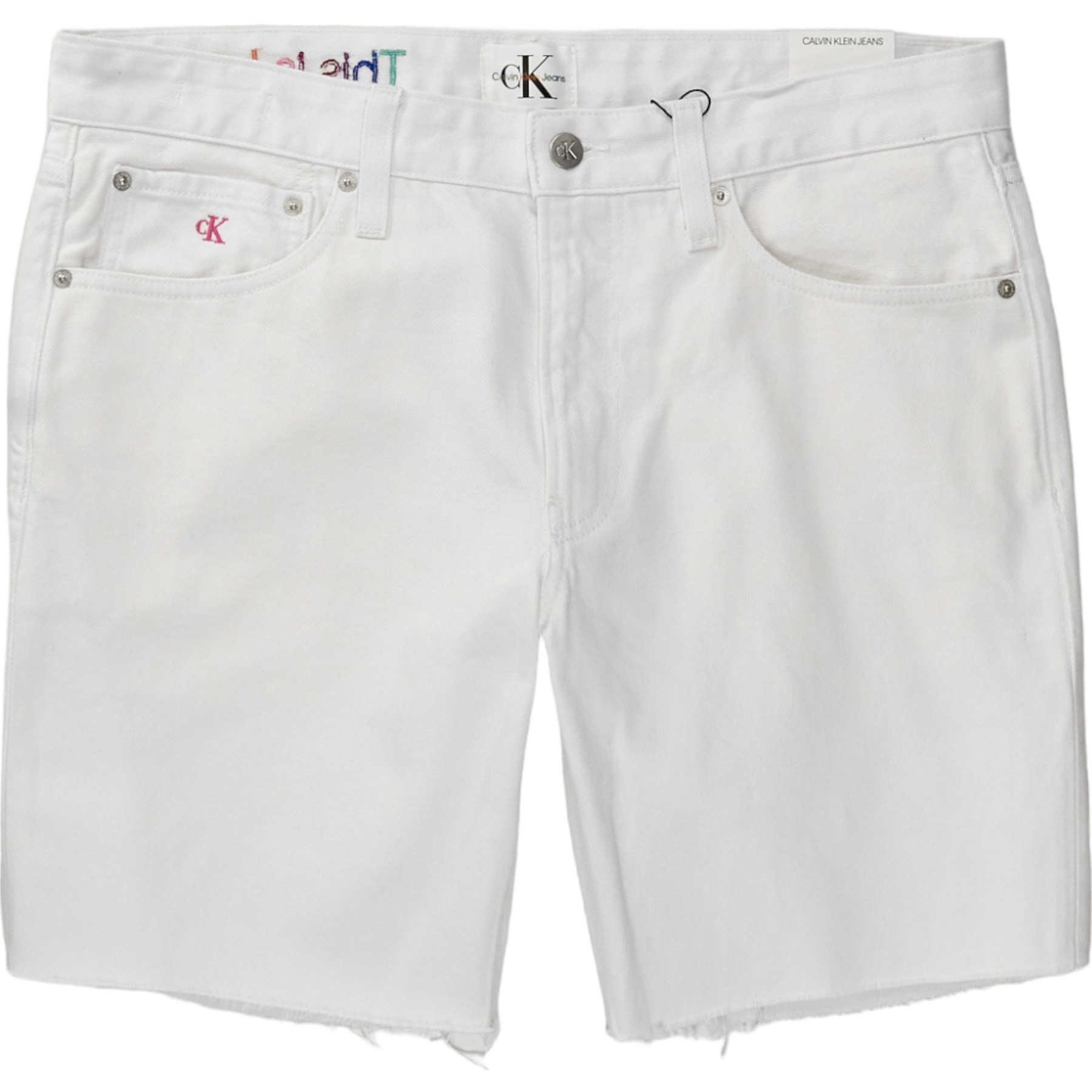 Calvin Klein White Denim Raw Edge Shorts
