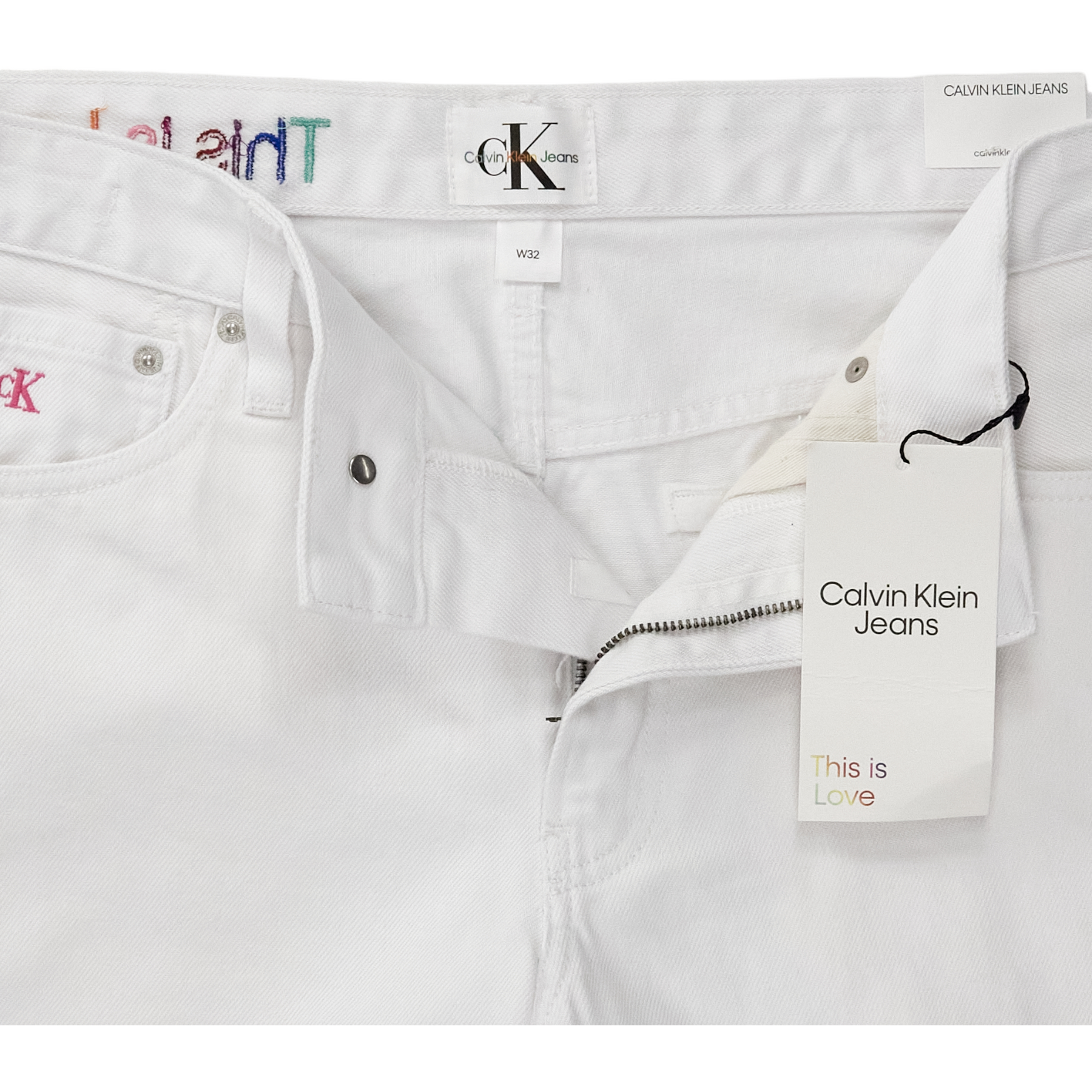 Calvin Klein White Denim Raw Edge Shorts