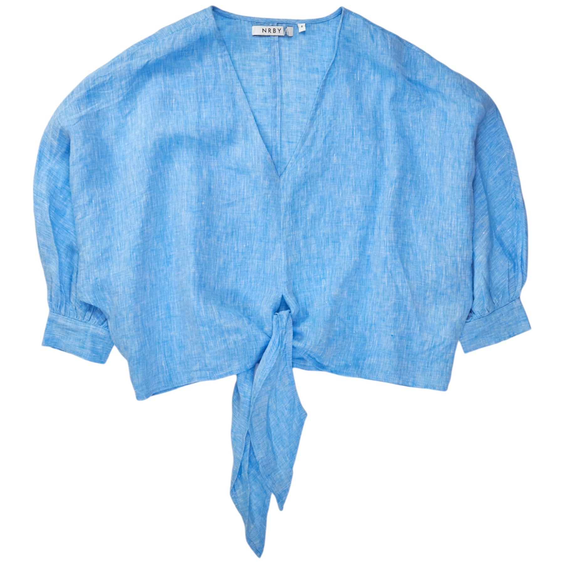 NRBY Blue Linen Tie Front Top