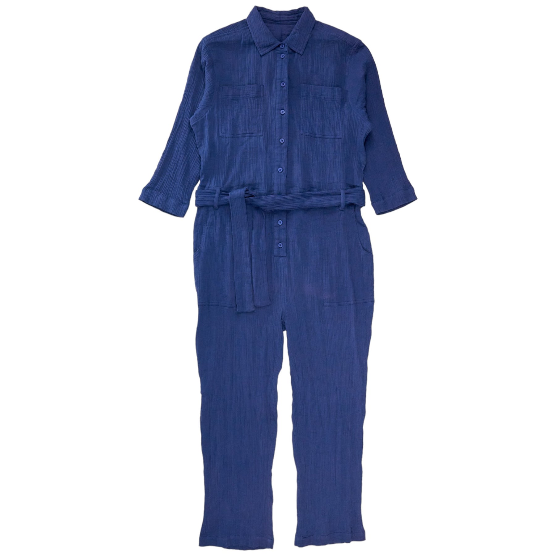 NRBY Blue Crinkle Cotton Jumpsuit