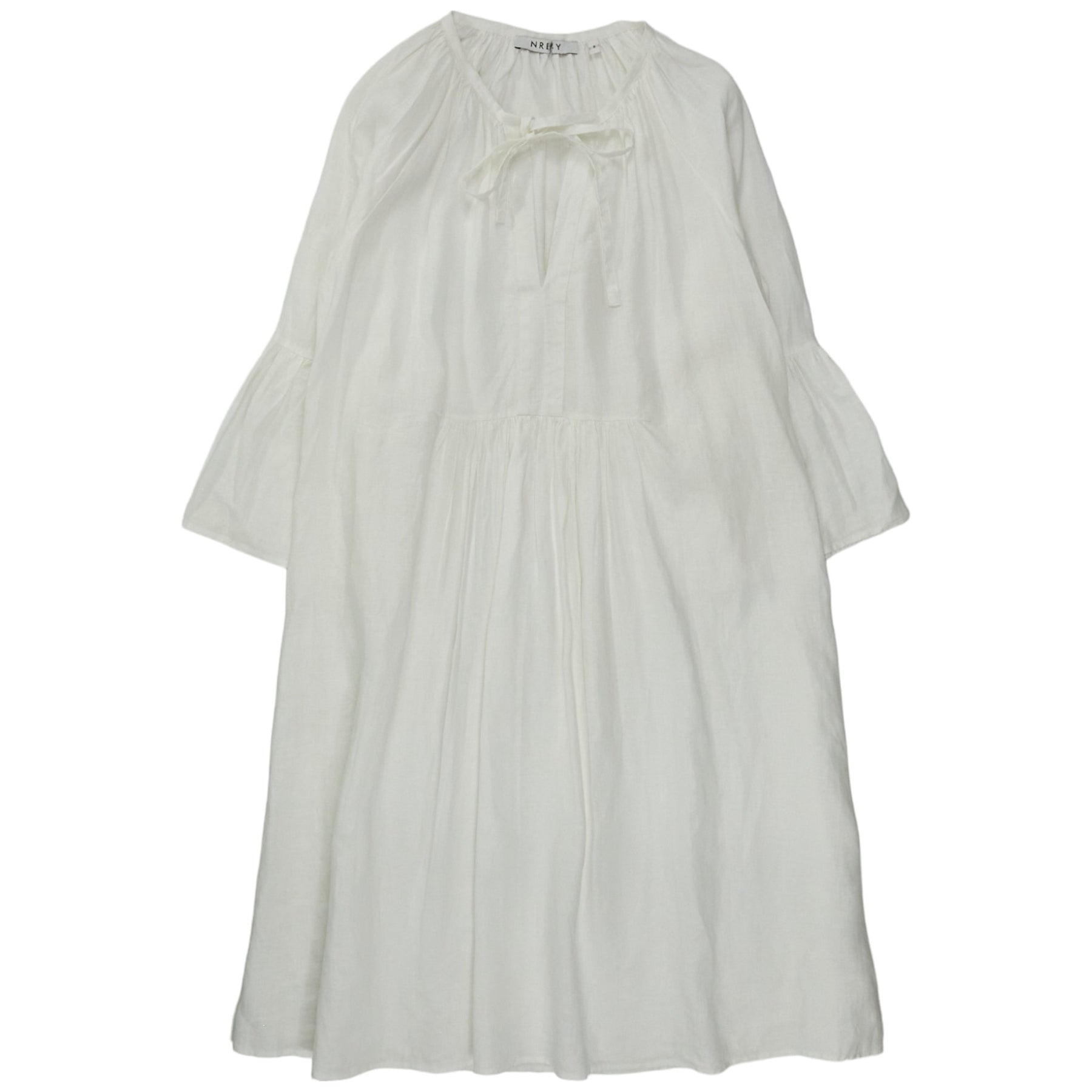 NRBY White Linen Gathered Neck Dress