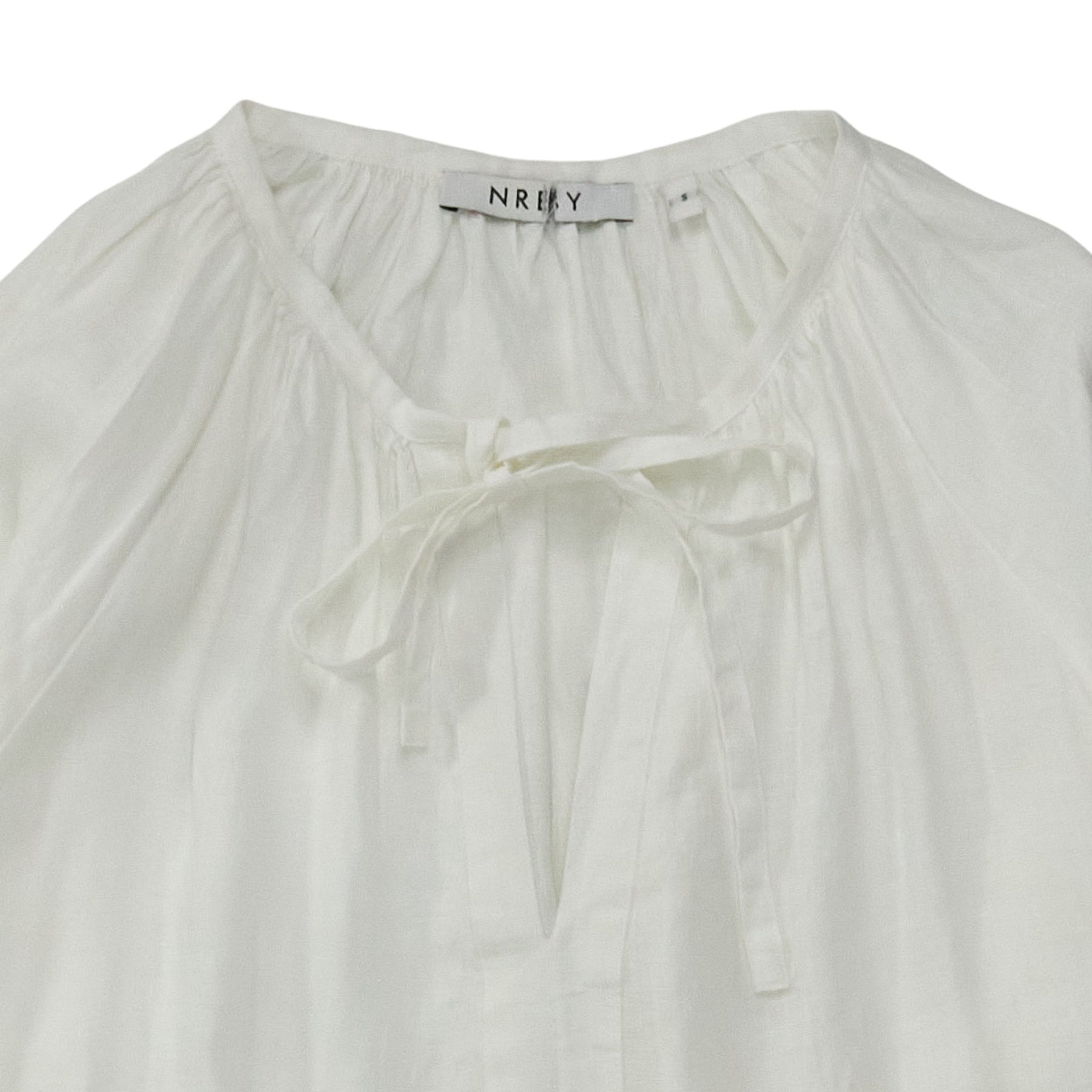 NRBY White Linen Gathered Neck Dress