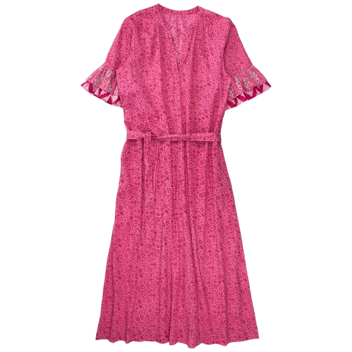 NRBY Pink Print Frilled Sleeve Maxi Dress