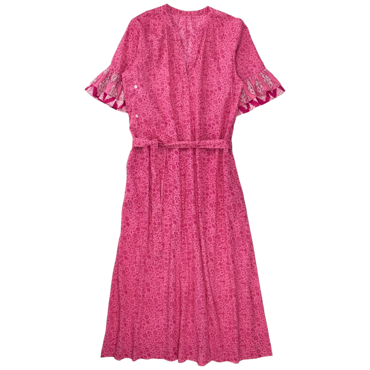 NRBY Pink Print Frilled Sleeve Maxi Dress