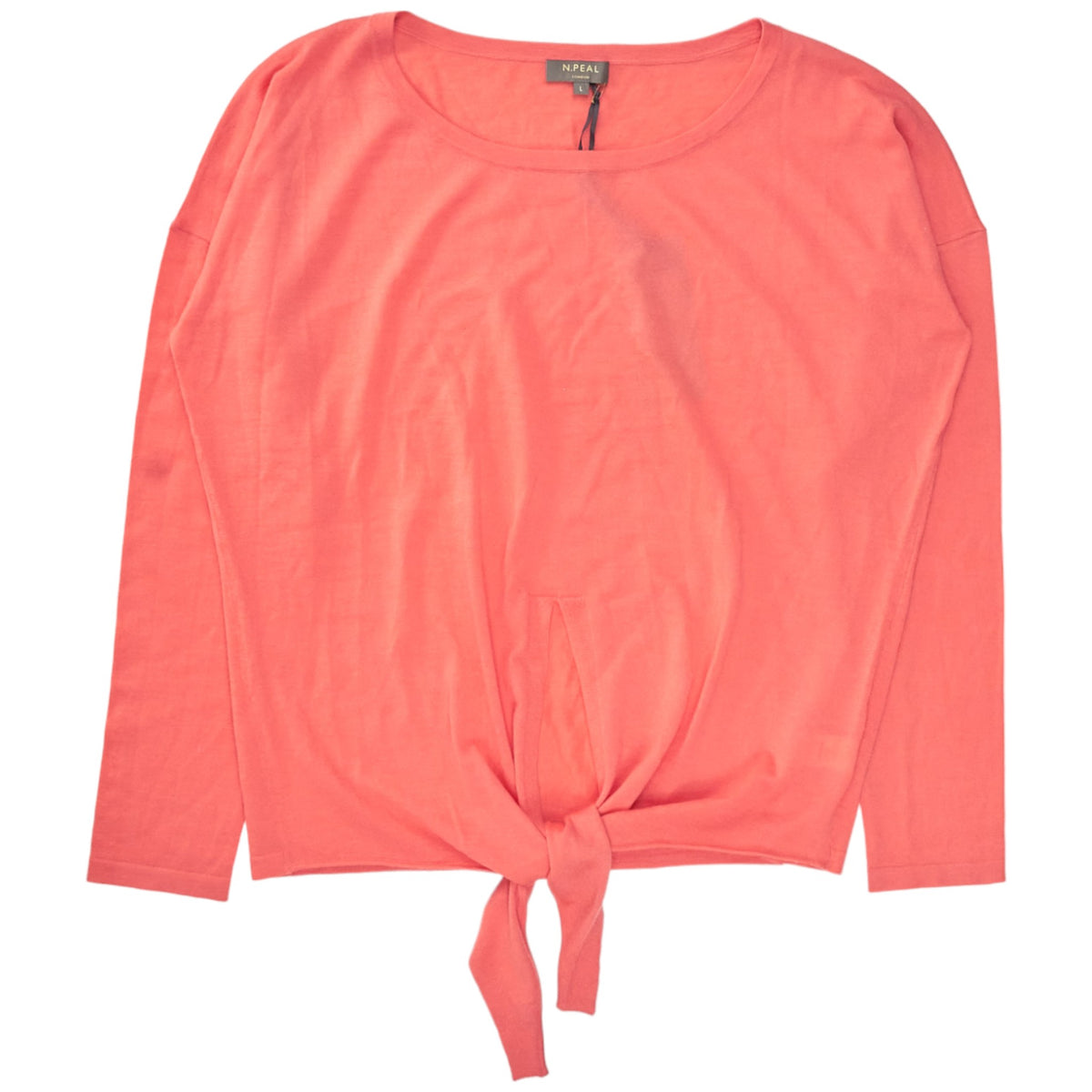 N. Peal Rich Coral Cropped Tie Front Sweater