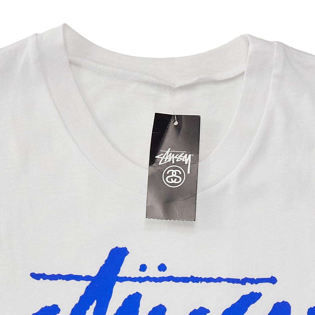 Vintage Stussy White/Blue Logo Muscle Tee