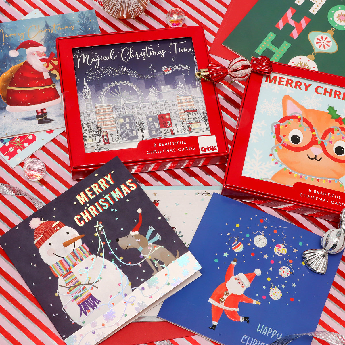 Santa With Animals Christmas cards - pack of 8