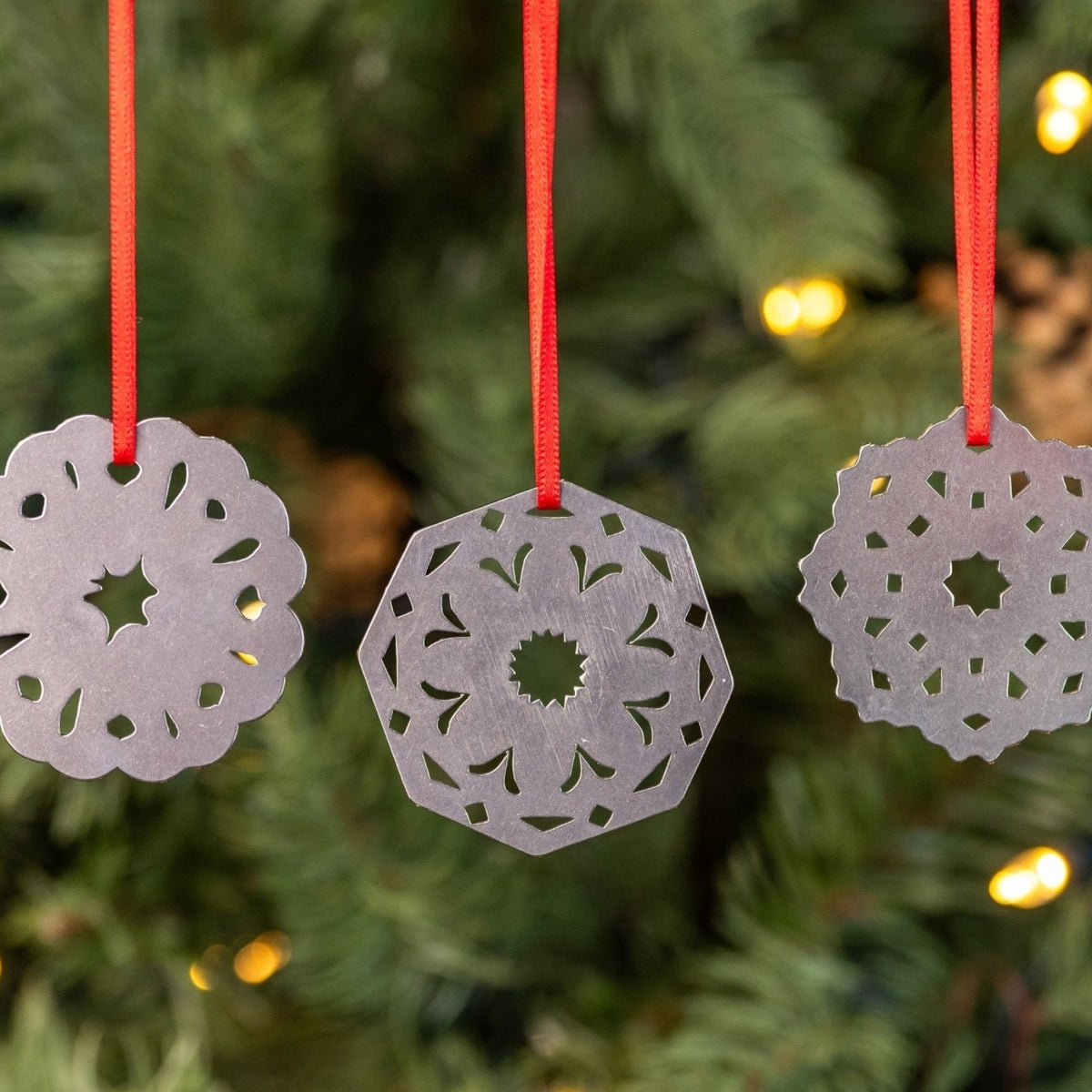 Set of 3 Stainless Steel Snowflake Decorations by Pivot