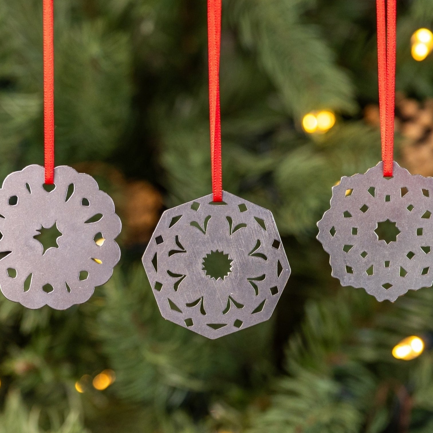 Set of 3 Stainless Steel Snowflake Decorations by Pivot