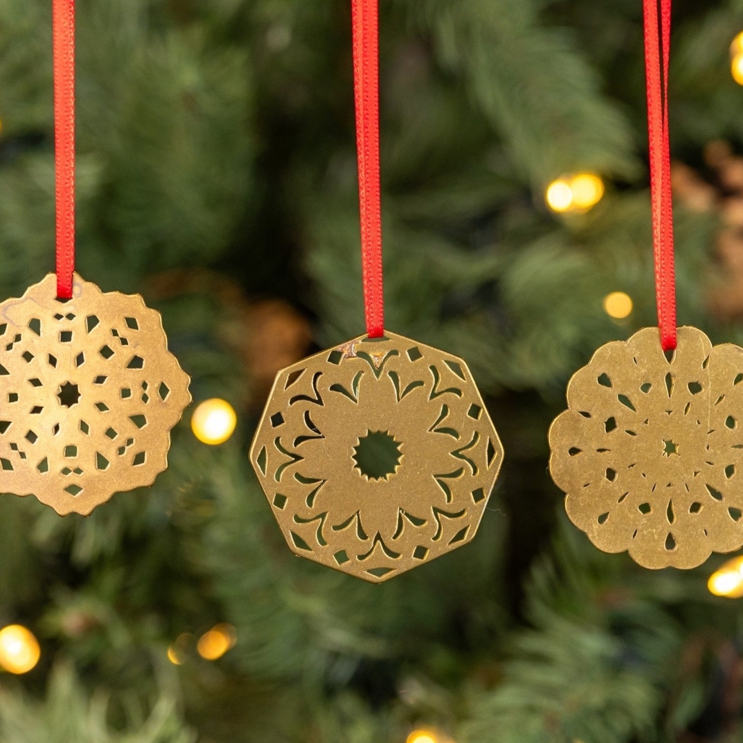 Set of 3 Brass Snowflake Decorations by Pivot