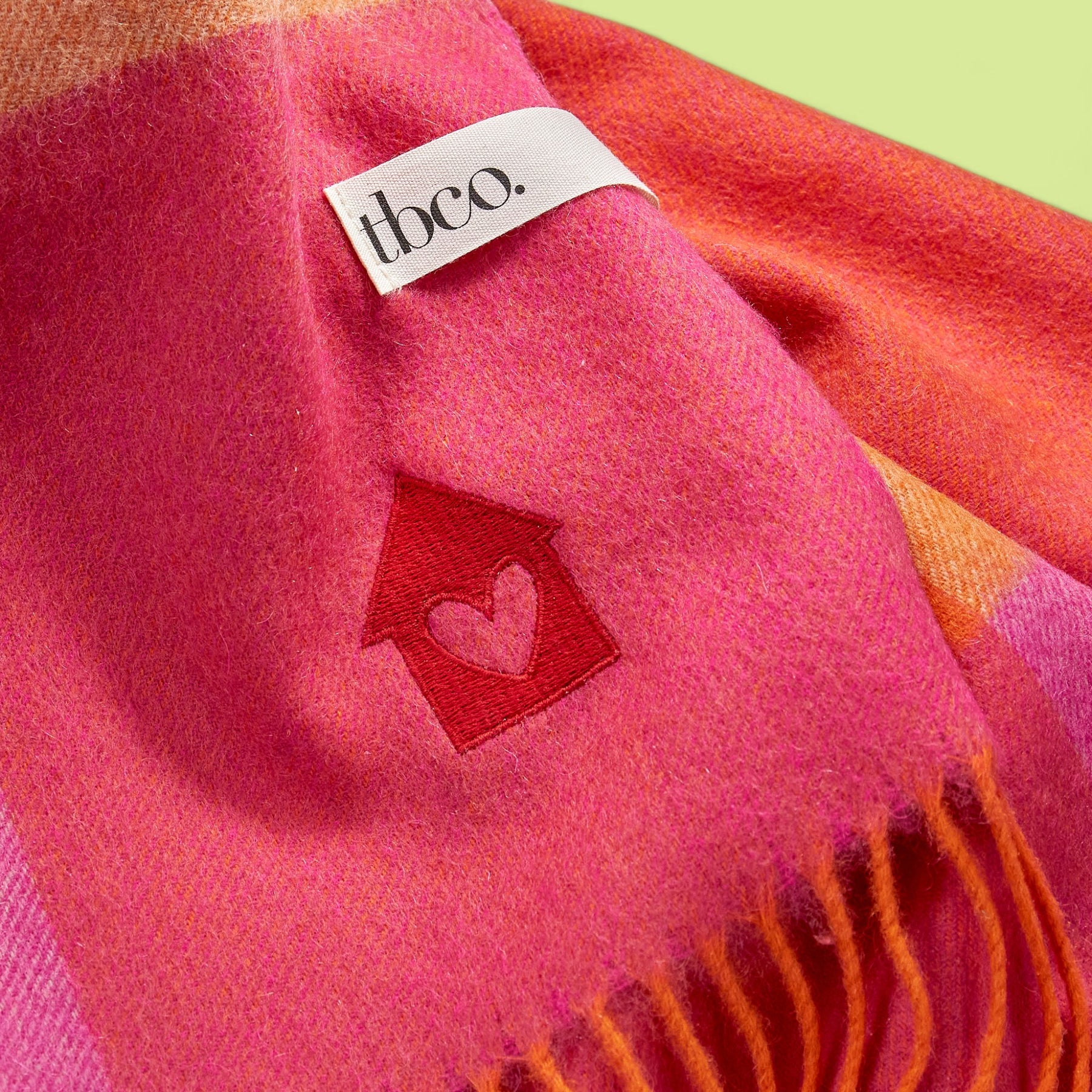 Lambswool Oversized Scarf in Pink Square Check - Exclusive Embroidery