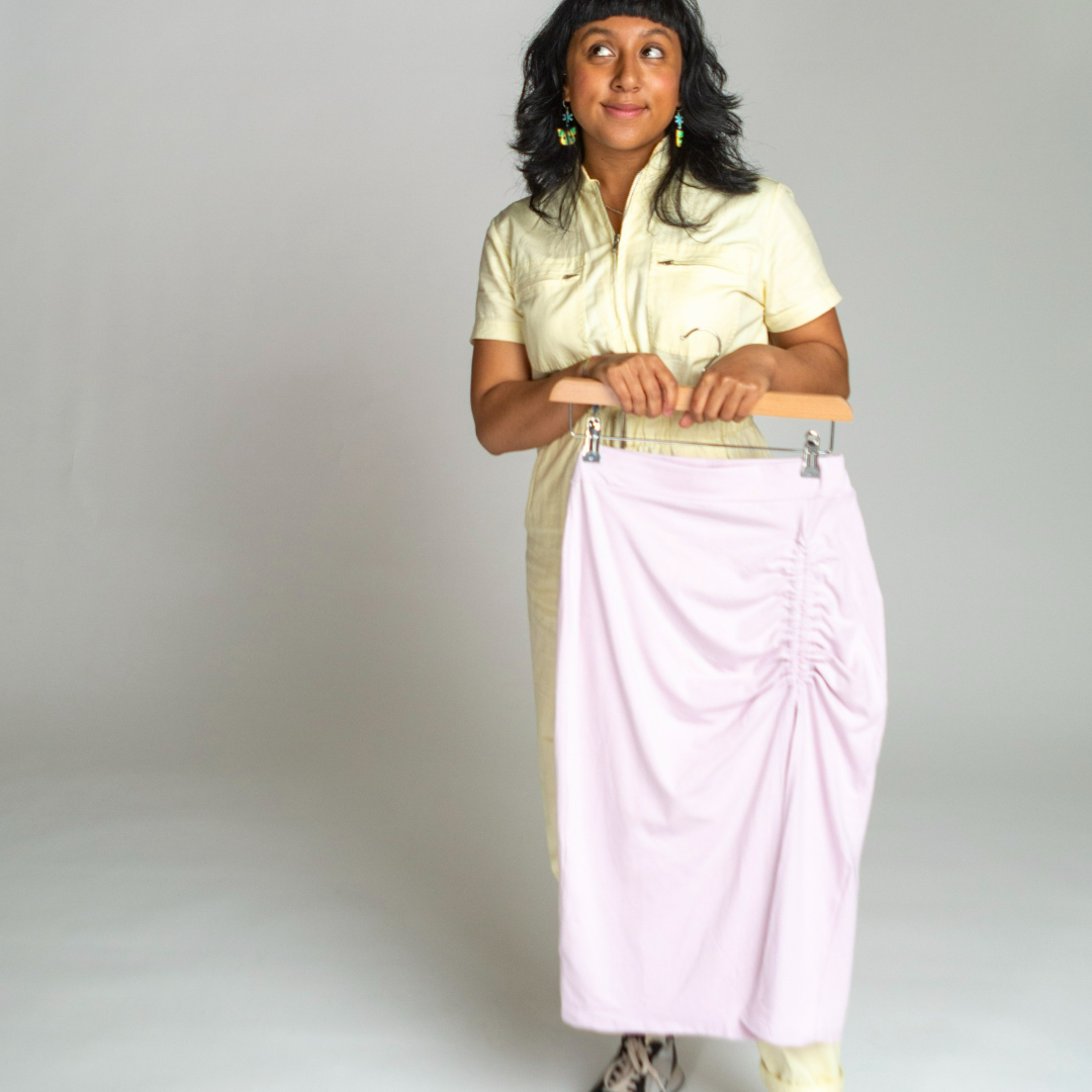 Ruched lilac shop skirt