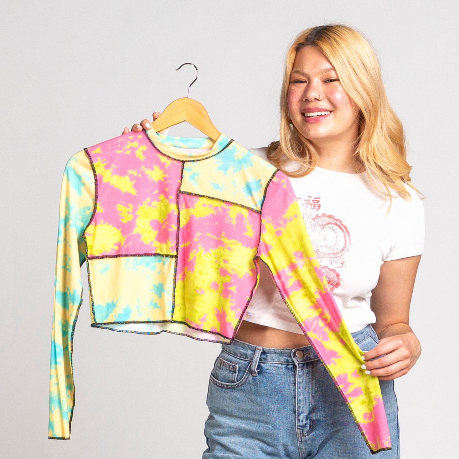 Pink/Green Neon Tie Dye Crop Top