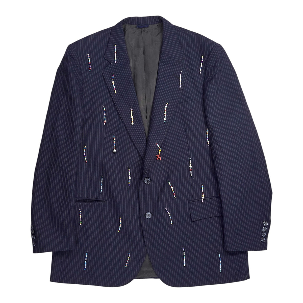 Marcon Court Navy Pinstripe Embellished Blazer Jacket