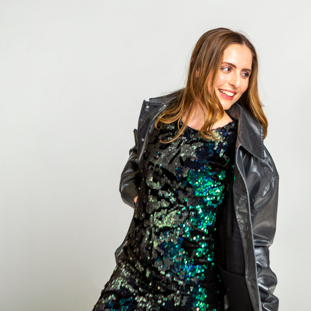 Topshop Black/Green Sequinned Mini Dress