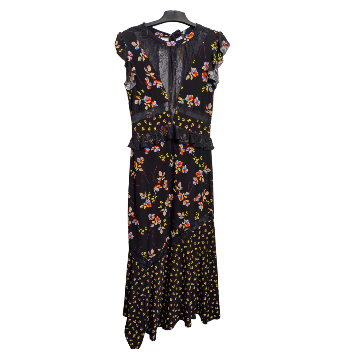 Topshop Black Mixed Floral/Lace Midi Dress
