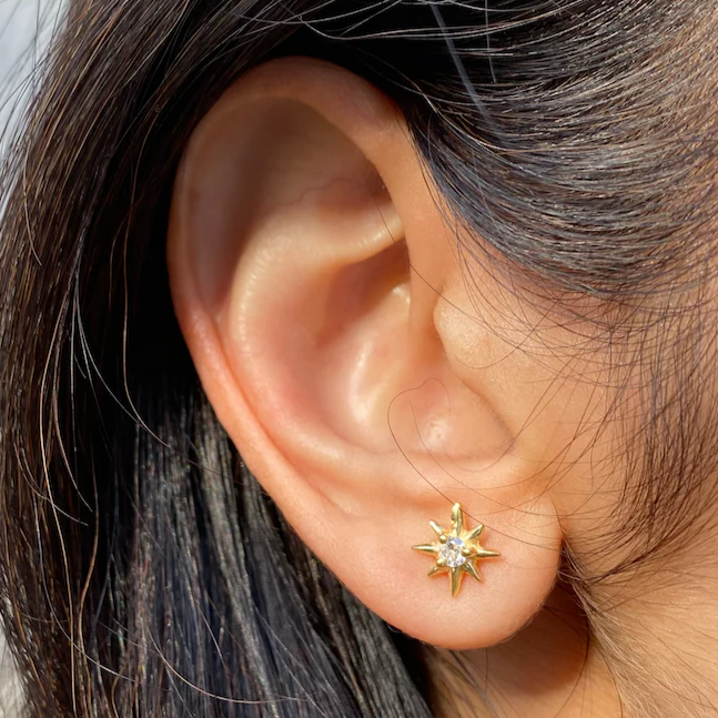 Star Earrings Gold With Cubic Zirconia Stone