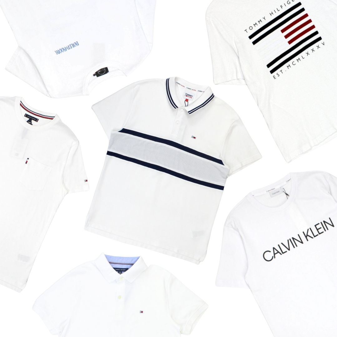 x6 Men's Mixed Tommy Hilfiger White & Cream T-shirt & Polo Shirts Bundle
