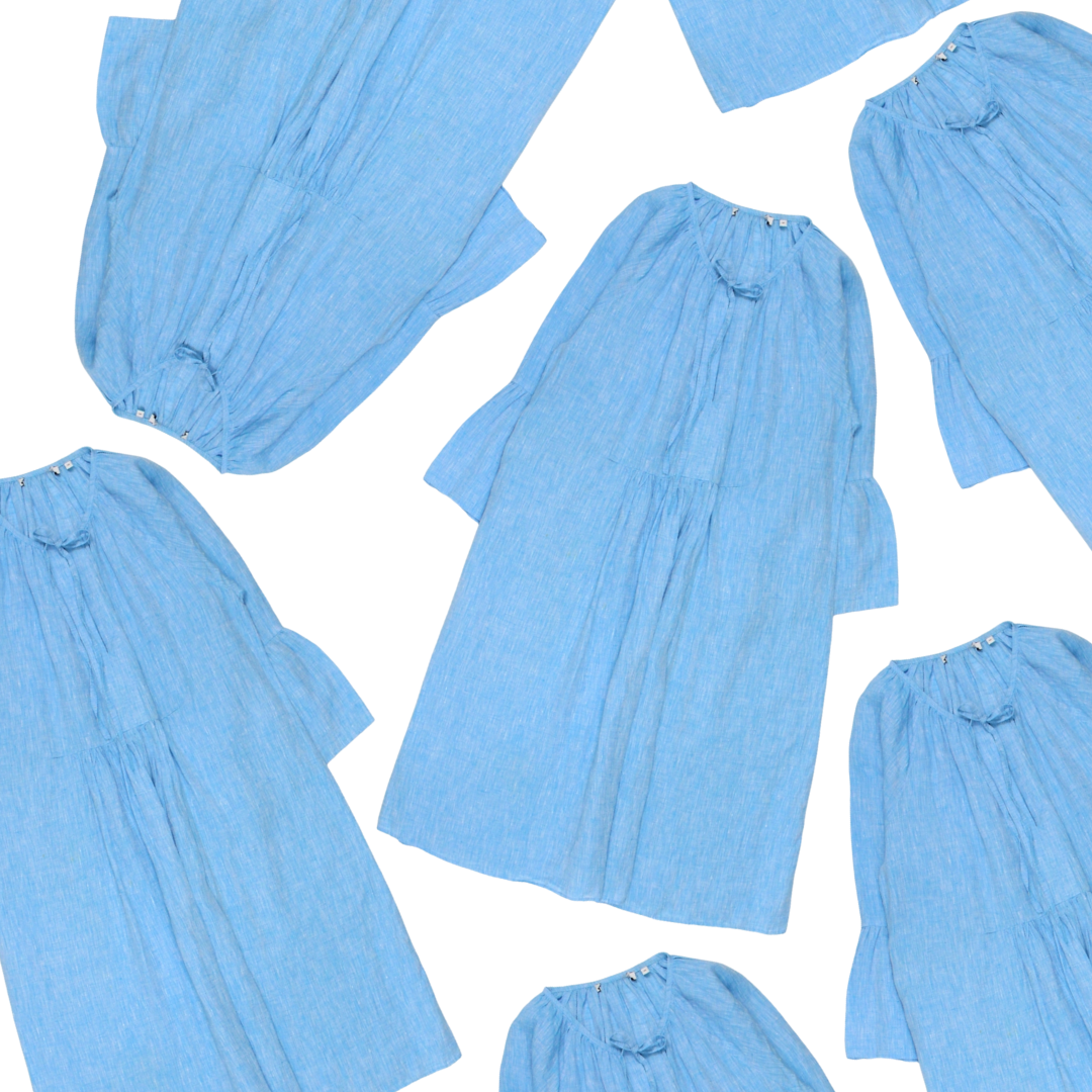 x9 Women's NRBY Sample Blue Linen Dresses Bundle