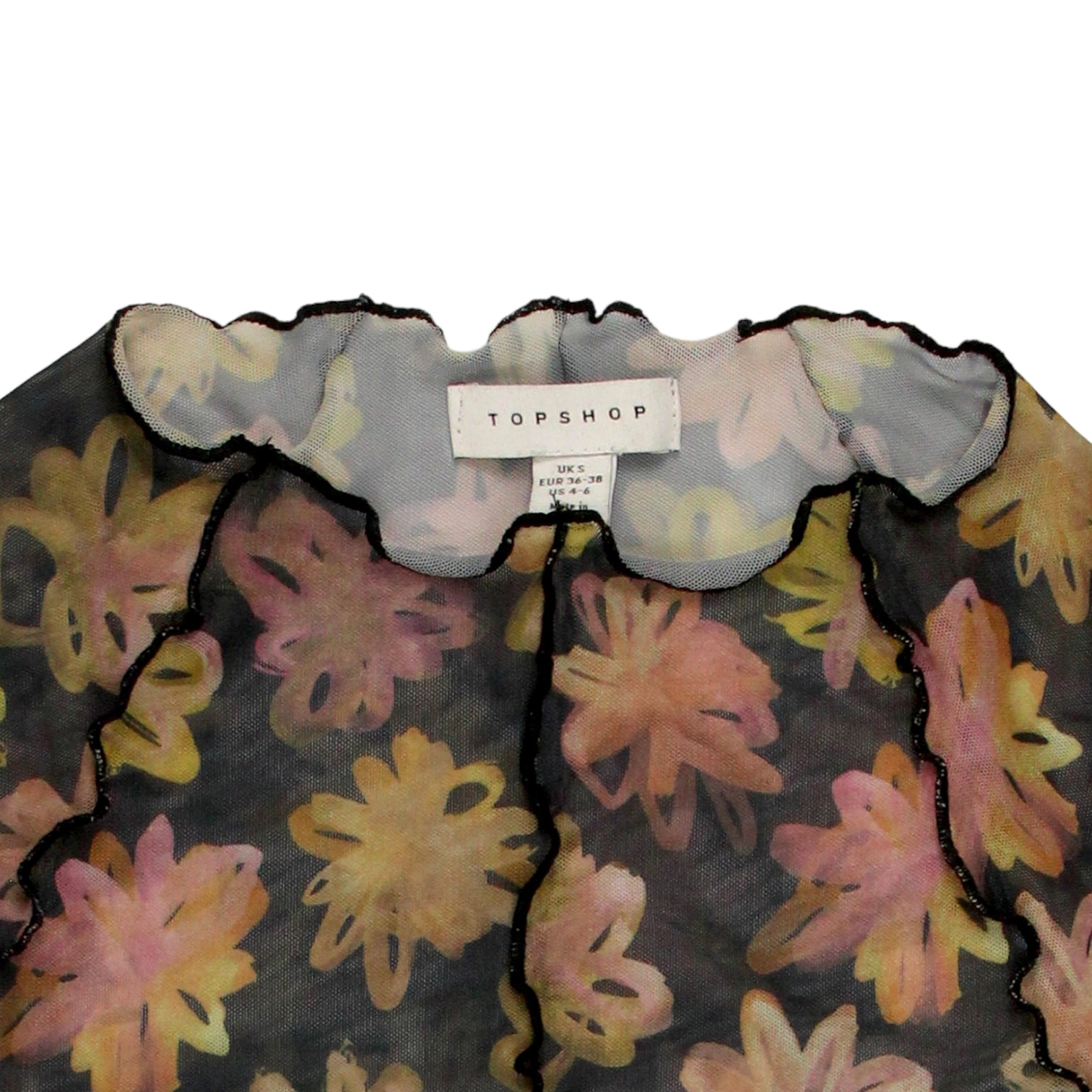 Topshop Black Floral Mesh Top