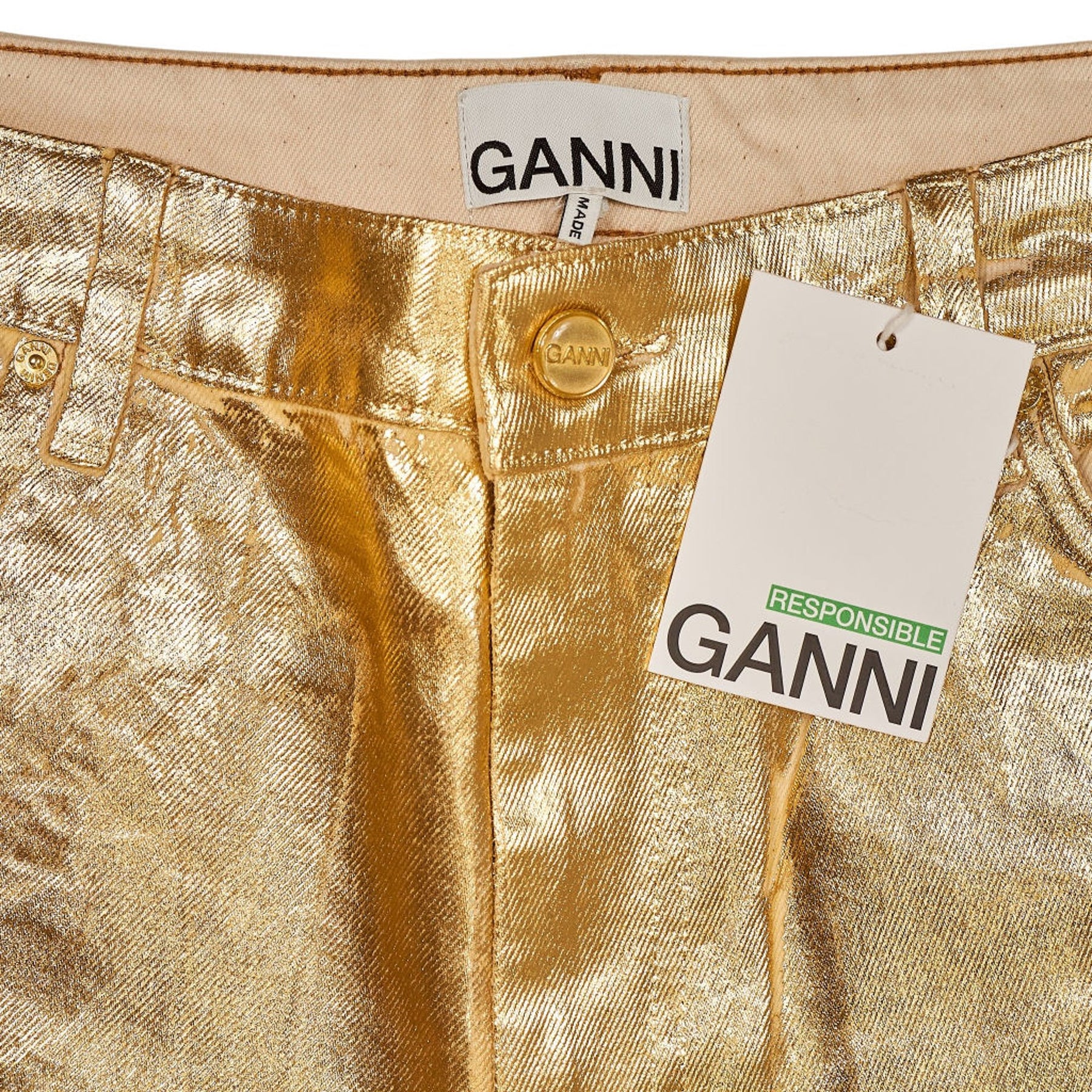 Ganni Gold Metallic Trousers
