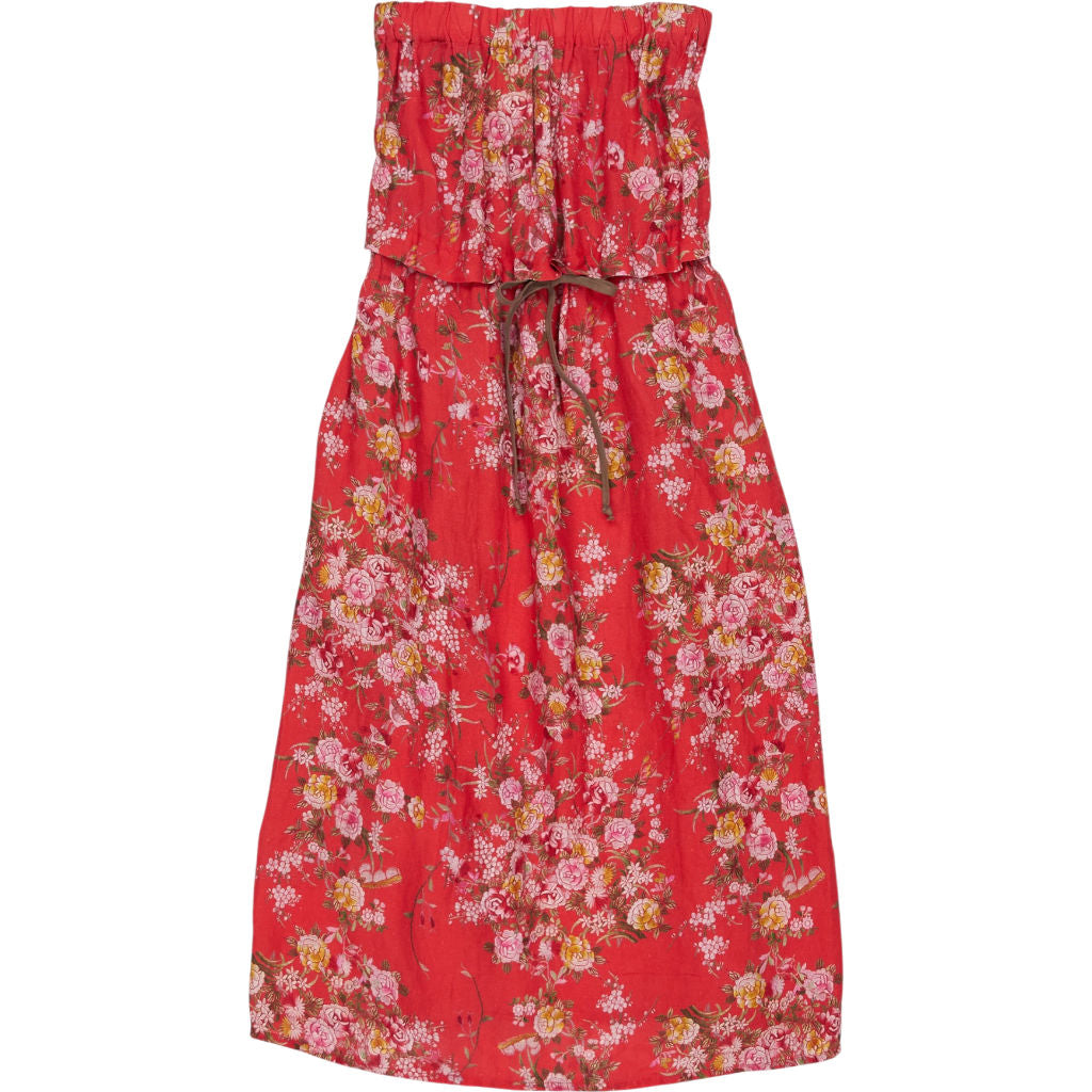 By Walid Red Floral Linen Dress
