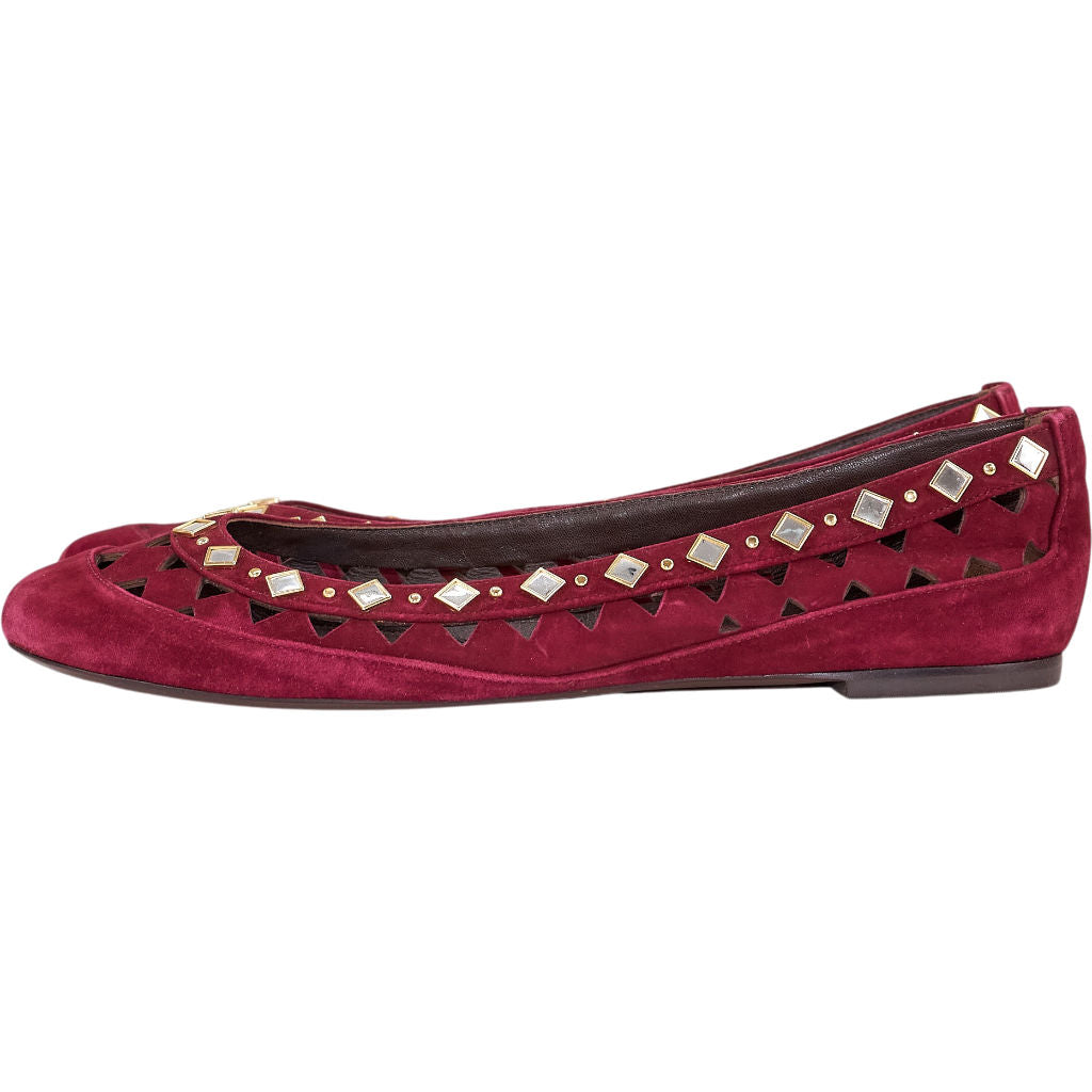 Tory Burch Red Suede Studded Flats