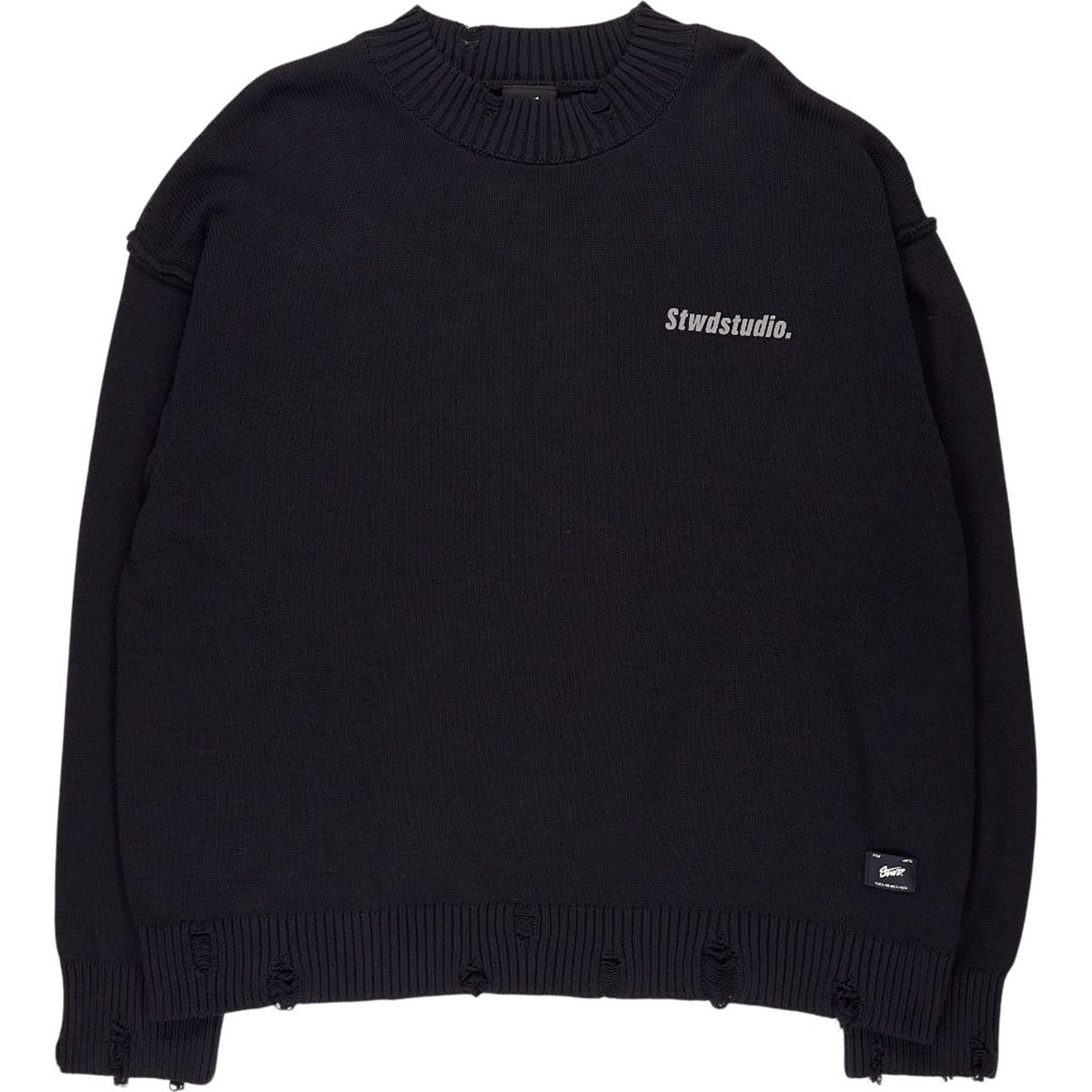 Stwd Black Cotton Distressed Sweater
