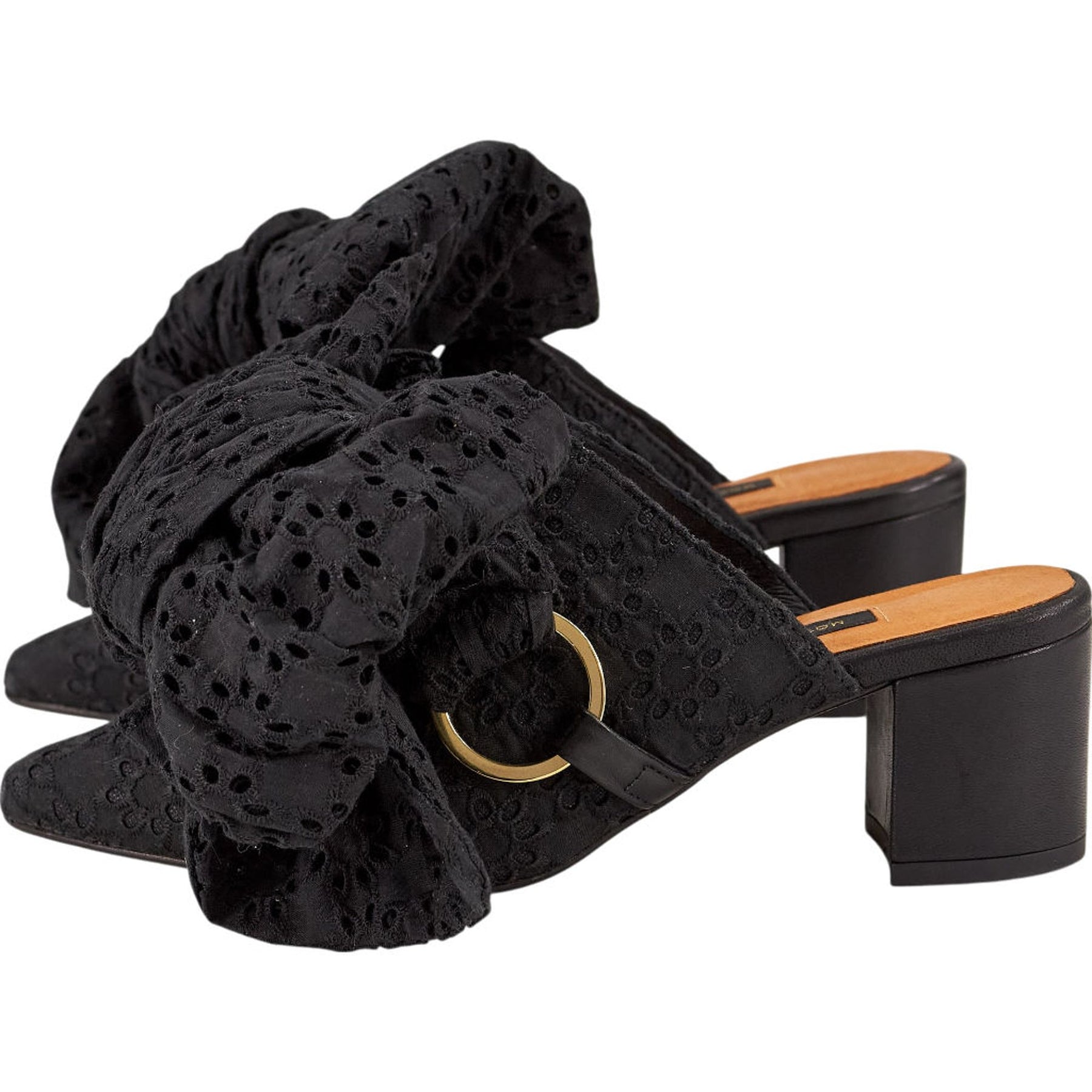 Mother of Pearl Black Bow Heeled Mules
