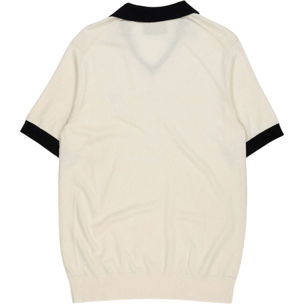 Lyle & Scott Cream Navy V-Neck Polo Shirt