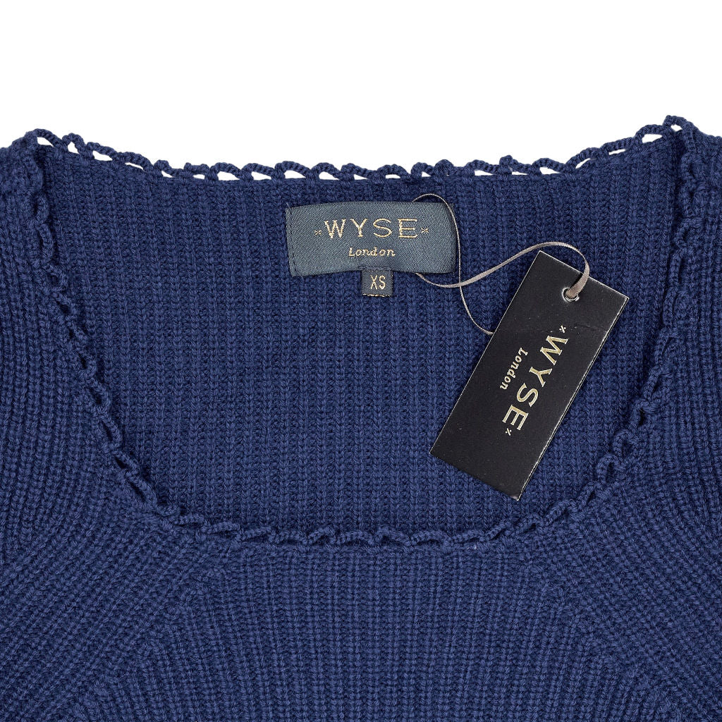 Wyse Dark Blue Scallop Scoop Neck Jumper