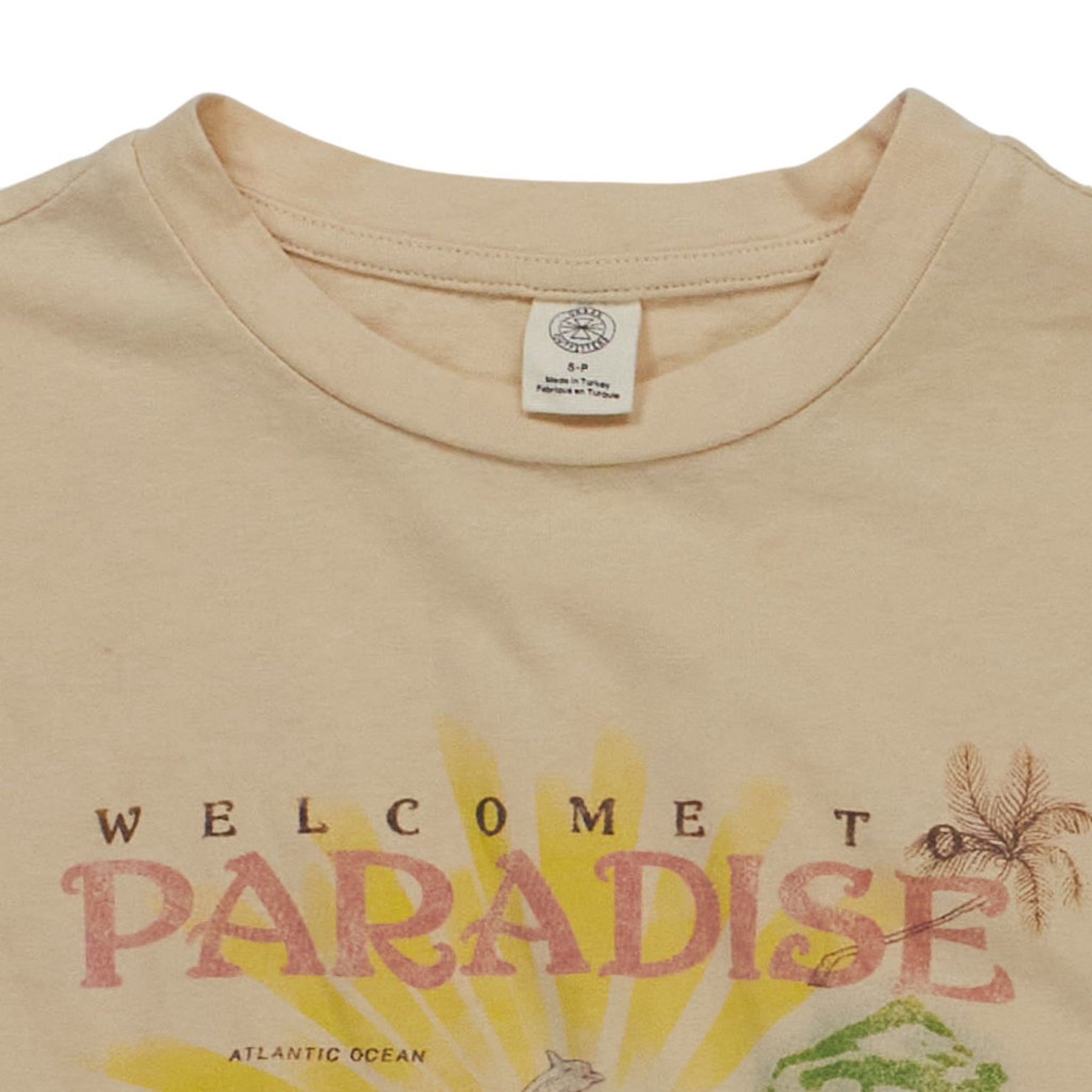 Beige Graphic Cropped T-Shirt