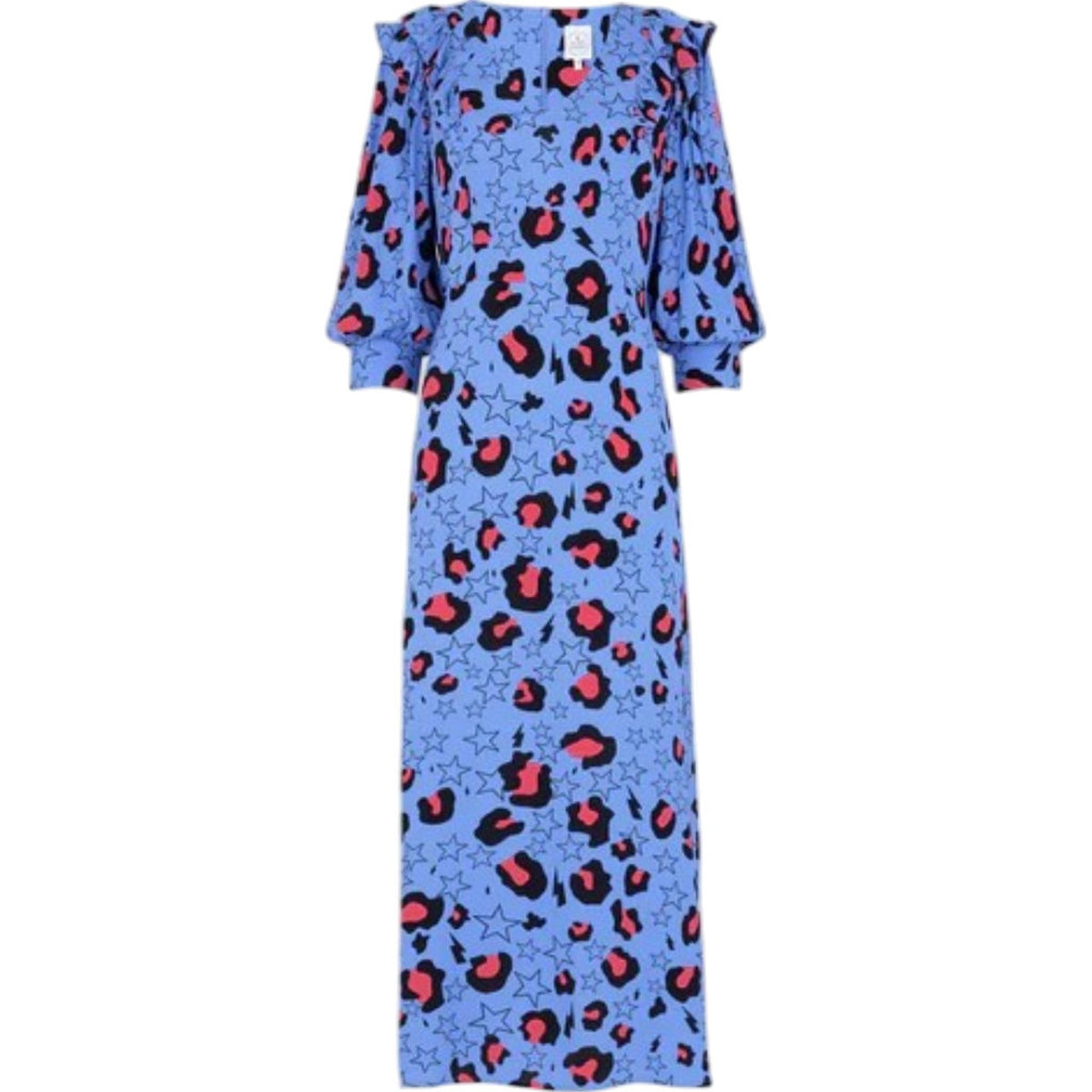 Scamp & Dude V-Neck Midi Dress Bluewith Pink Snow Leopard Star andLightning Bolt