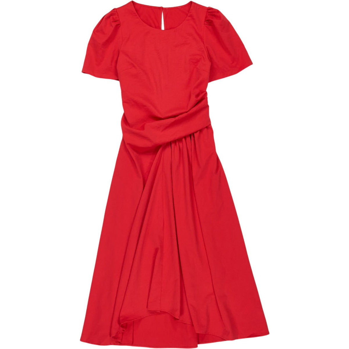 Vivere Red Puff Sleeve Midi Dress