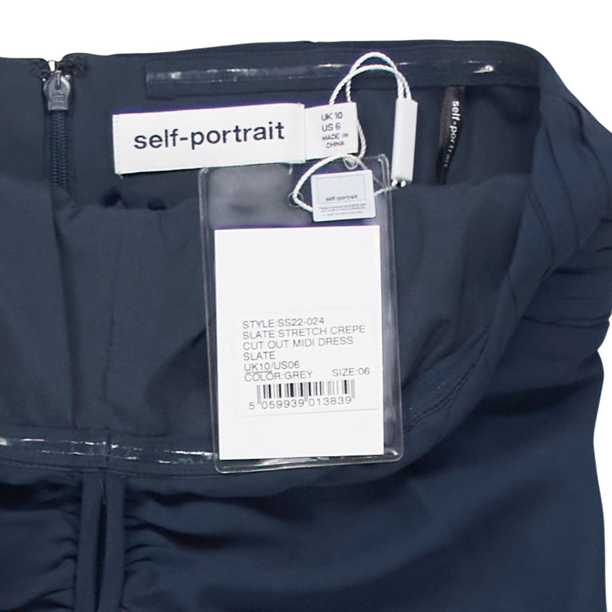 Self-Portrait Navy Slate Stretch Crepe Midi Dress