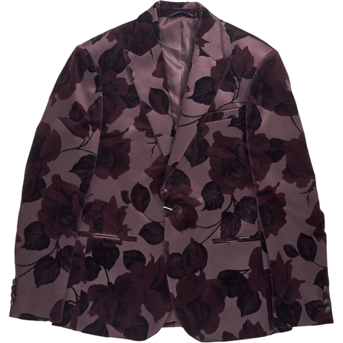 Moss Plum Floral Flocked Velvet Jacket Slim Fit