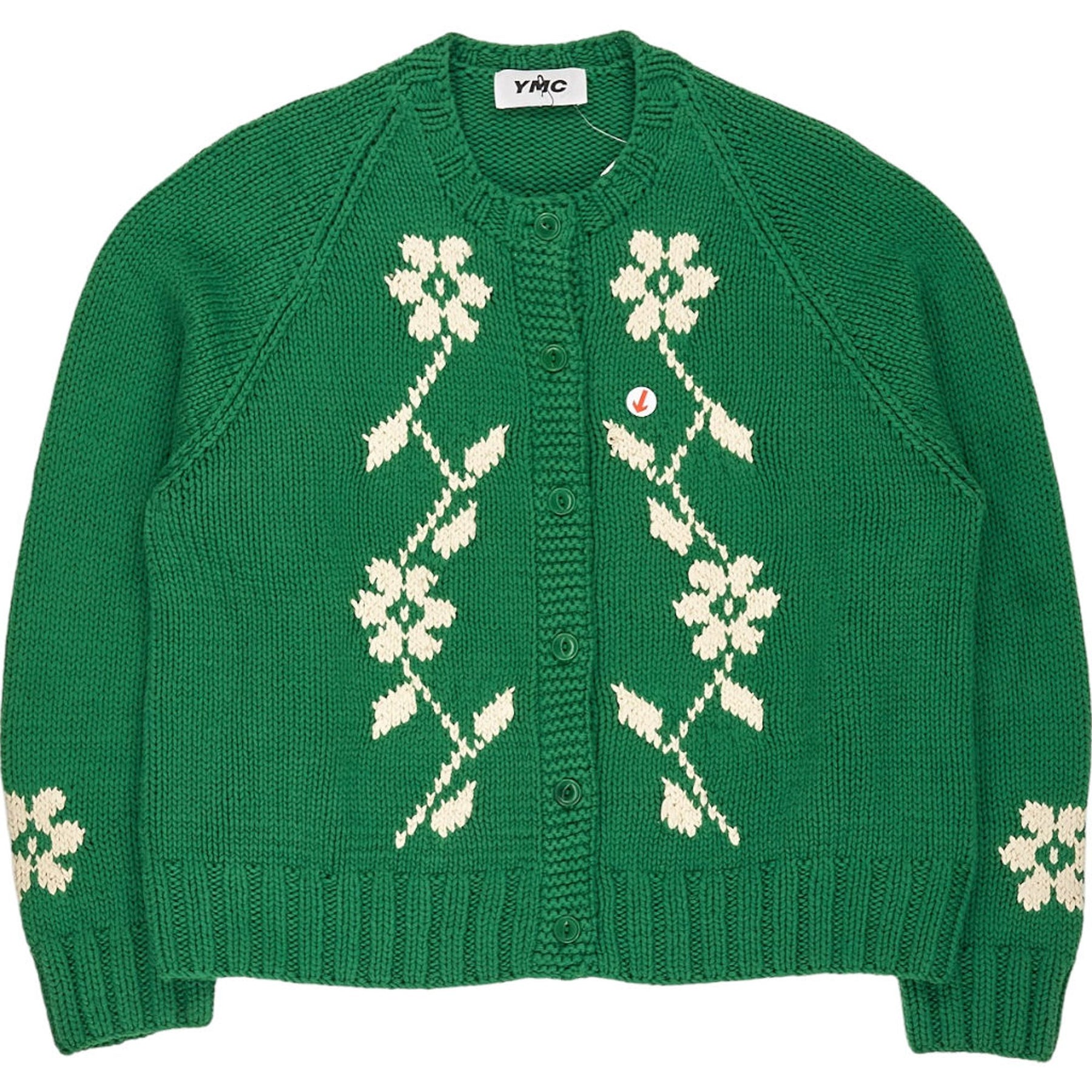 YMC Green Floral Knit Cardigan L