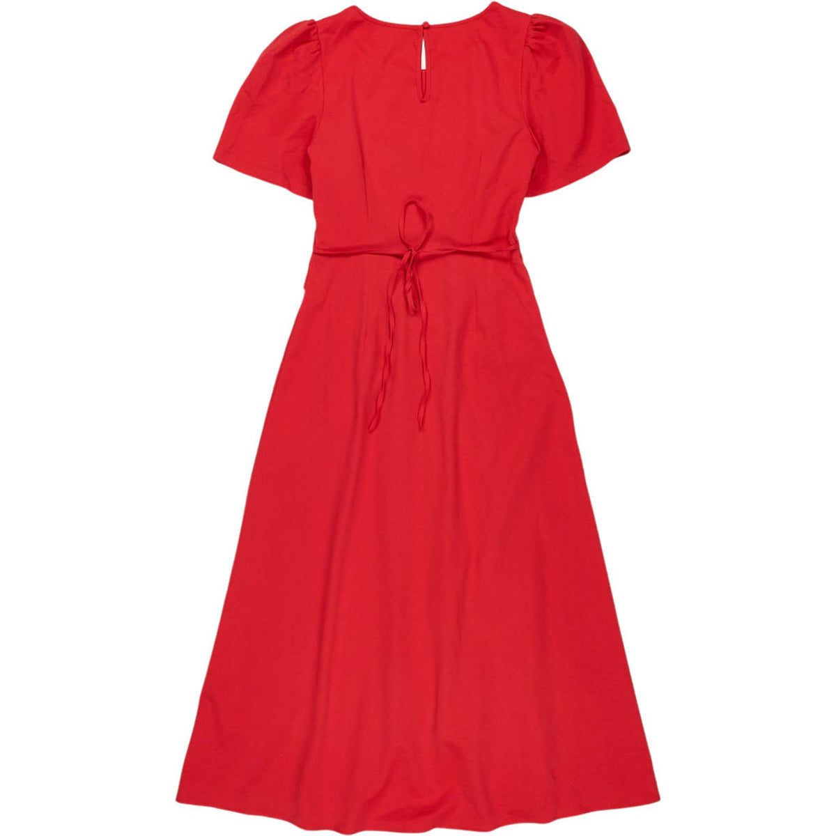 Vivere Red Puff Sleeve Midi Dress