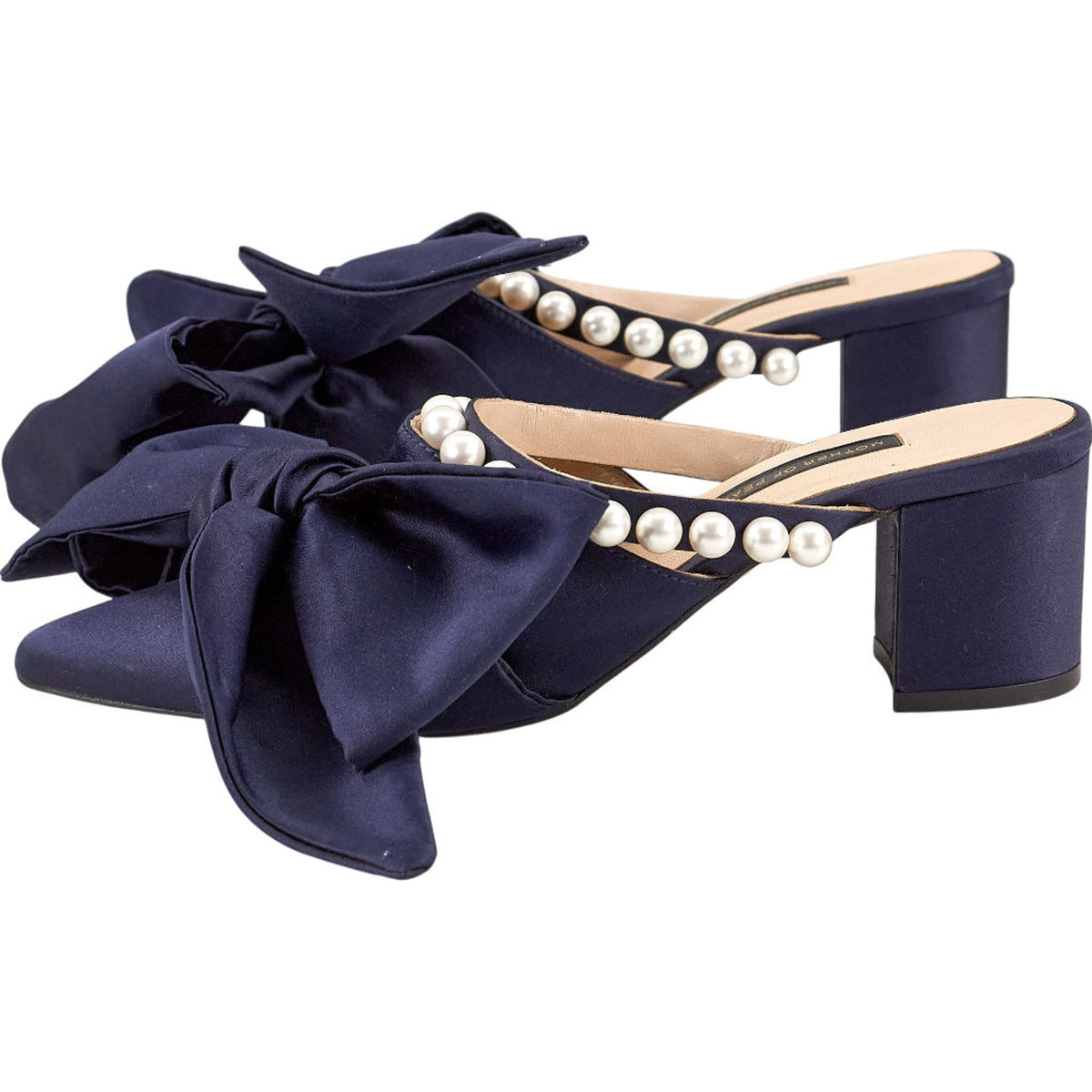 Mother of Pearl Navy Bow Heeled Sandals