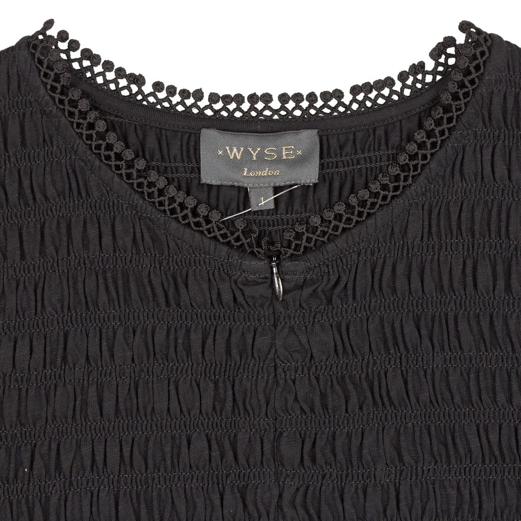 Wyse Black Smocked Midi Dress UK 8