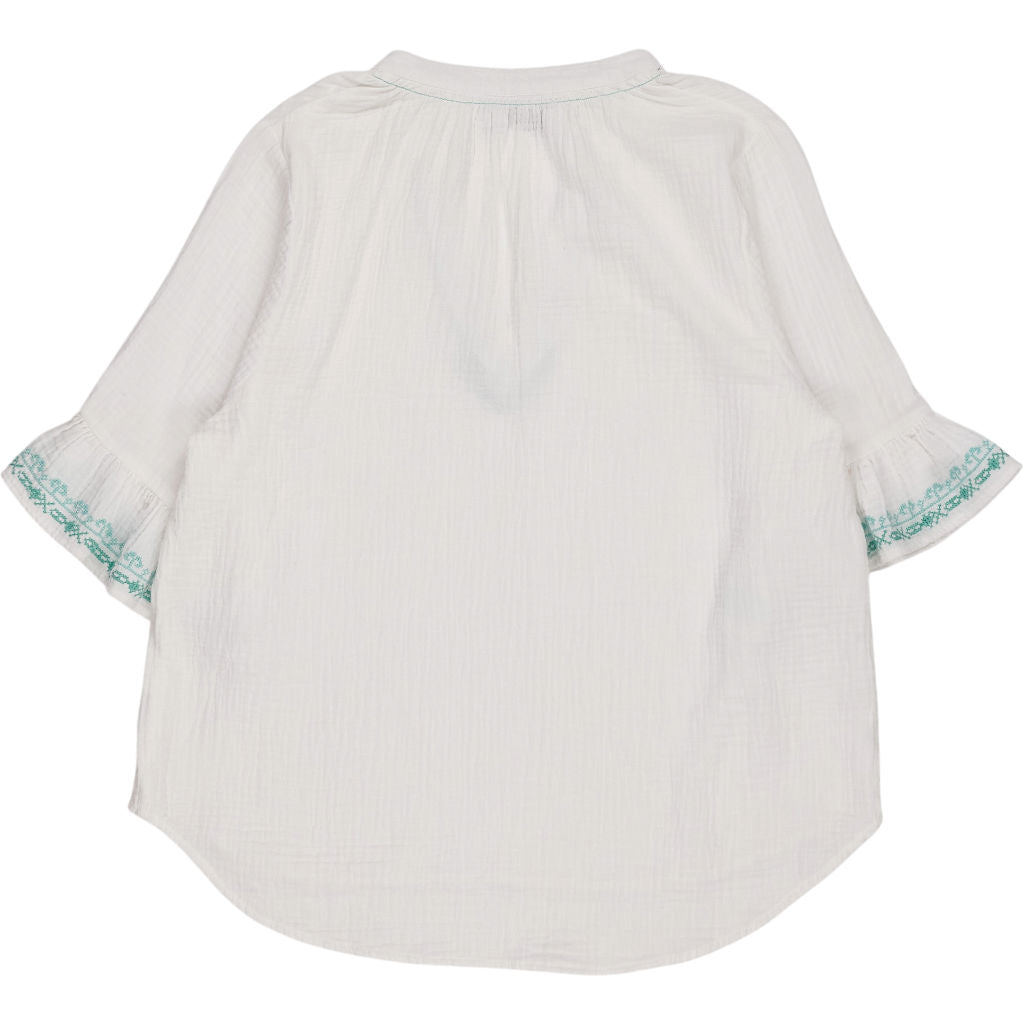 NRBY White Green Embroidered Top