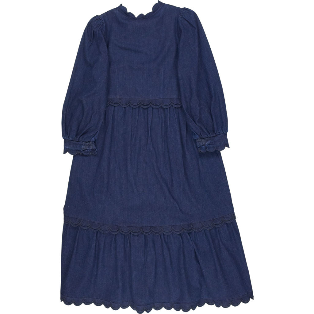 Wyse Navy Scallop Midi Dress
