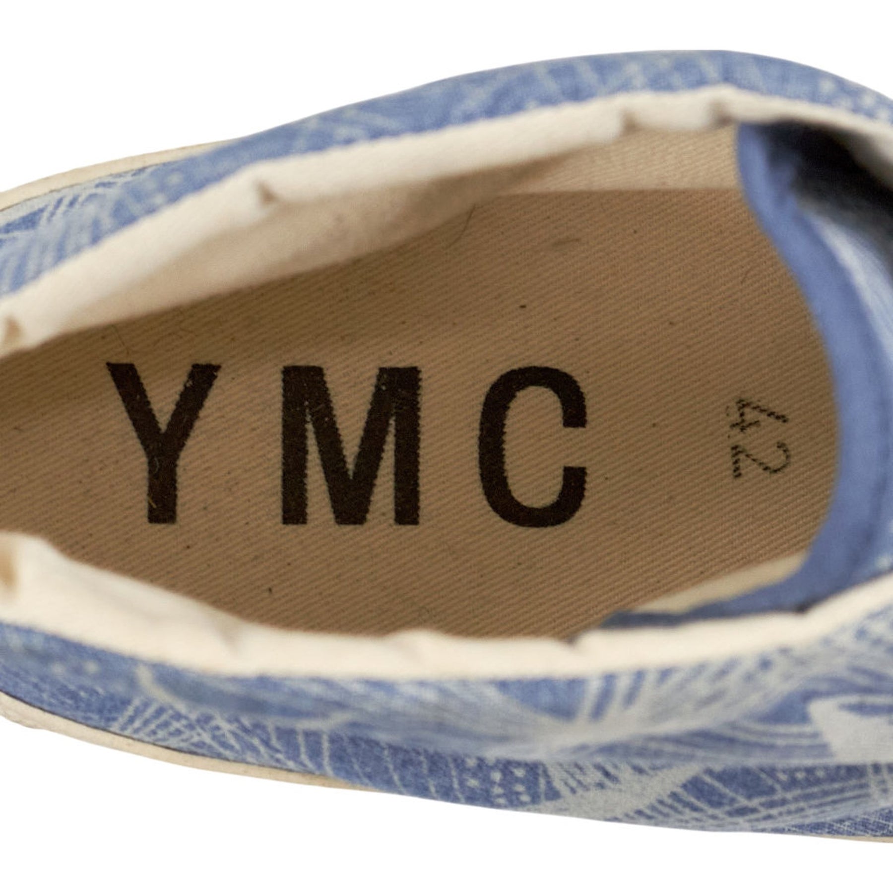 YMC Blue Patterned Canvas Hi Top Trainers