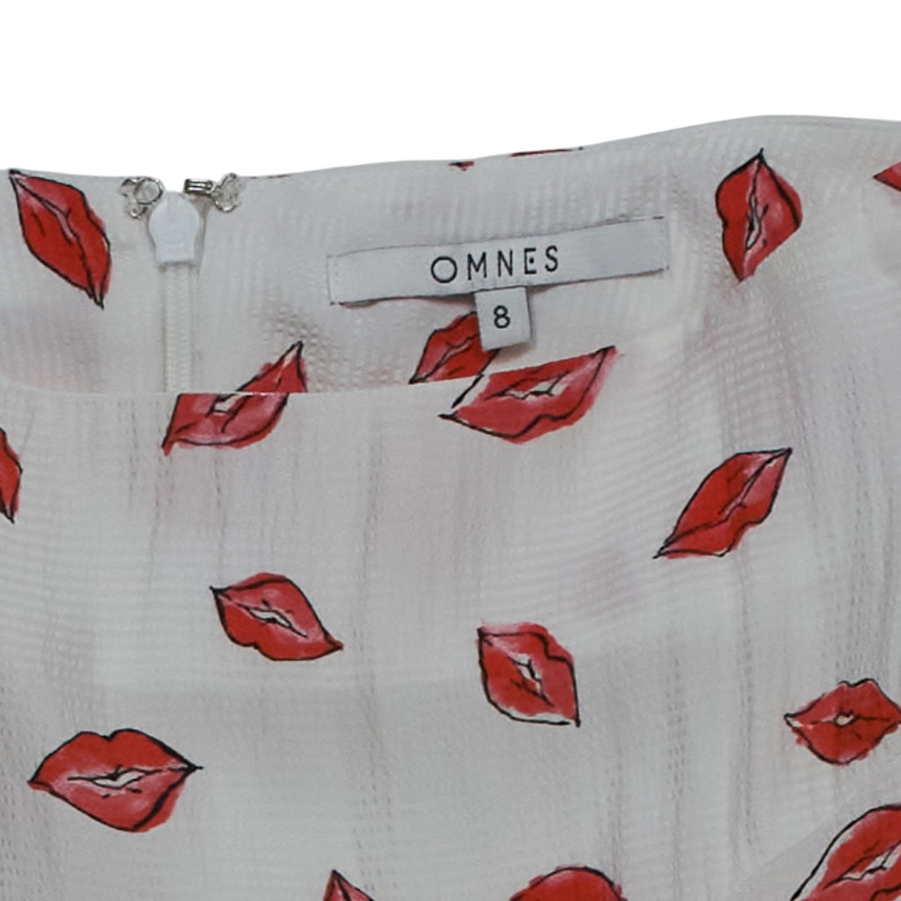 OMNES White Red Print Midi Skirt
